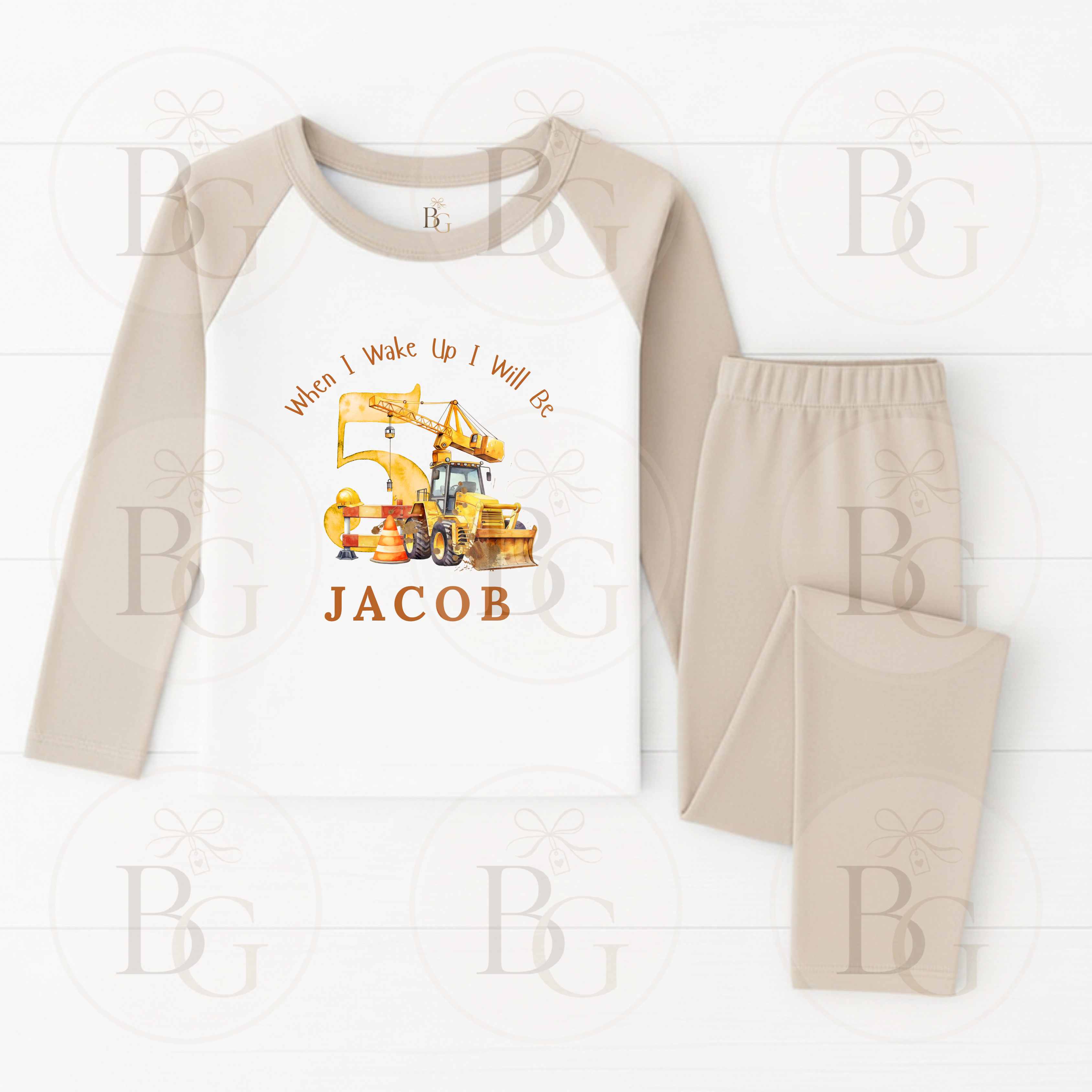 When I Wake Up - Children’s Pyjamas - Digger Design - Stone