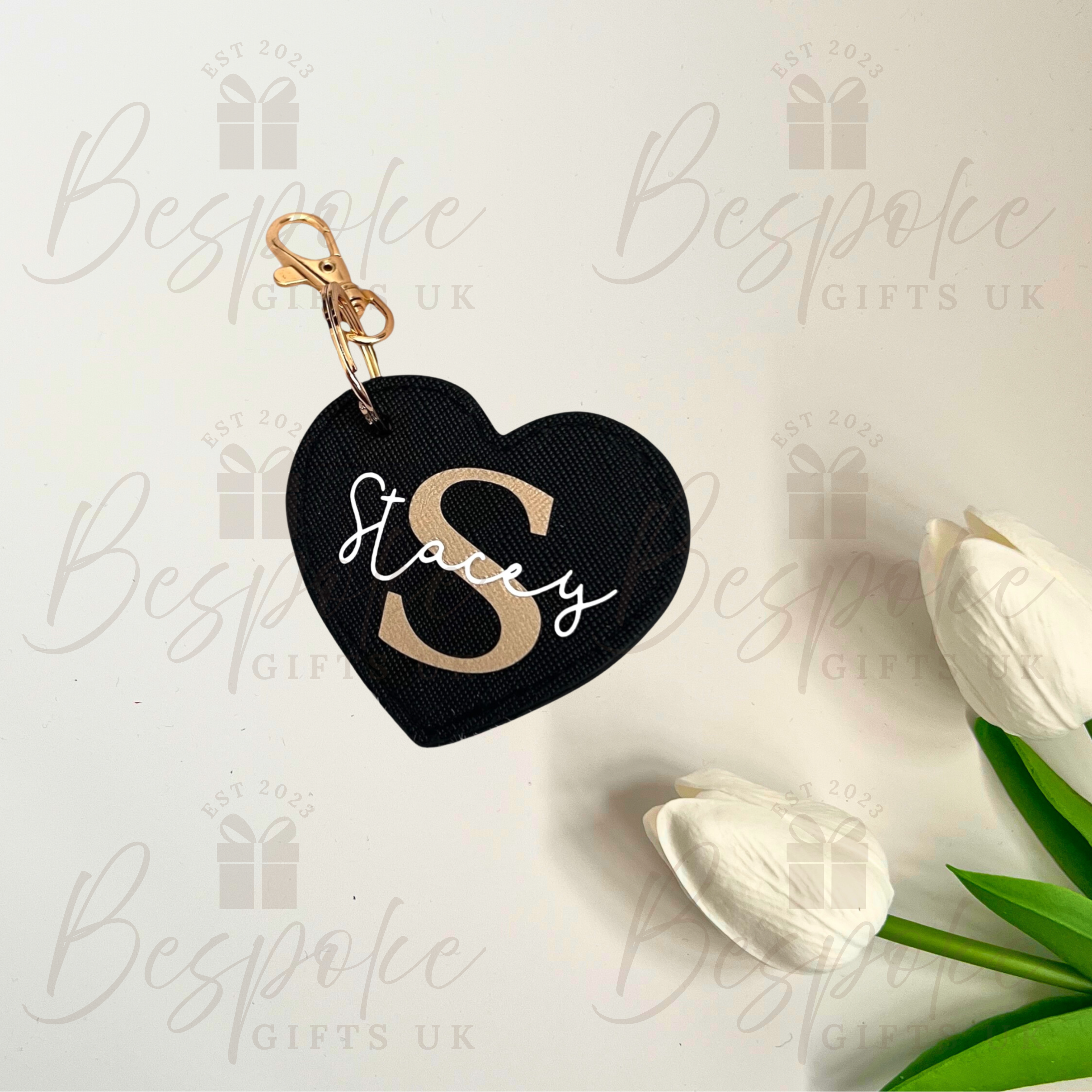 Personalised Name & Initial Heart Key Clip Keyring