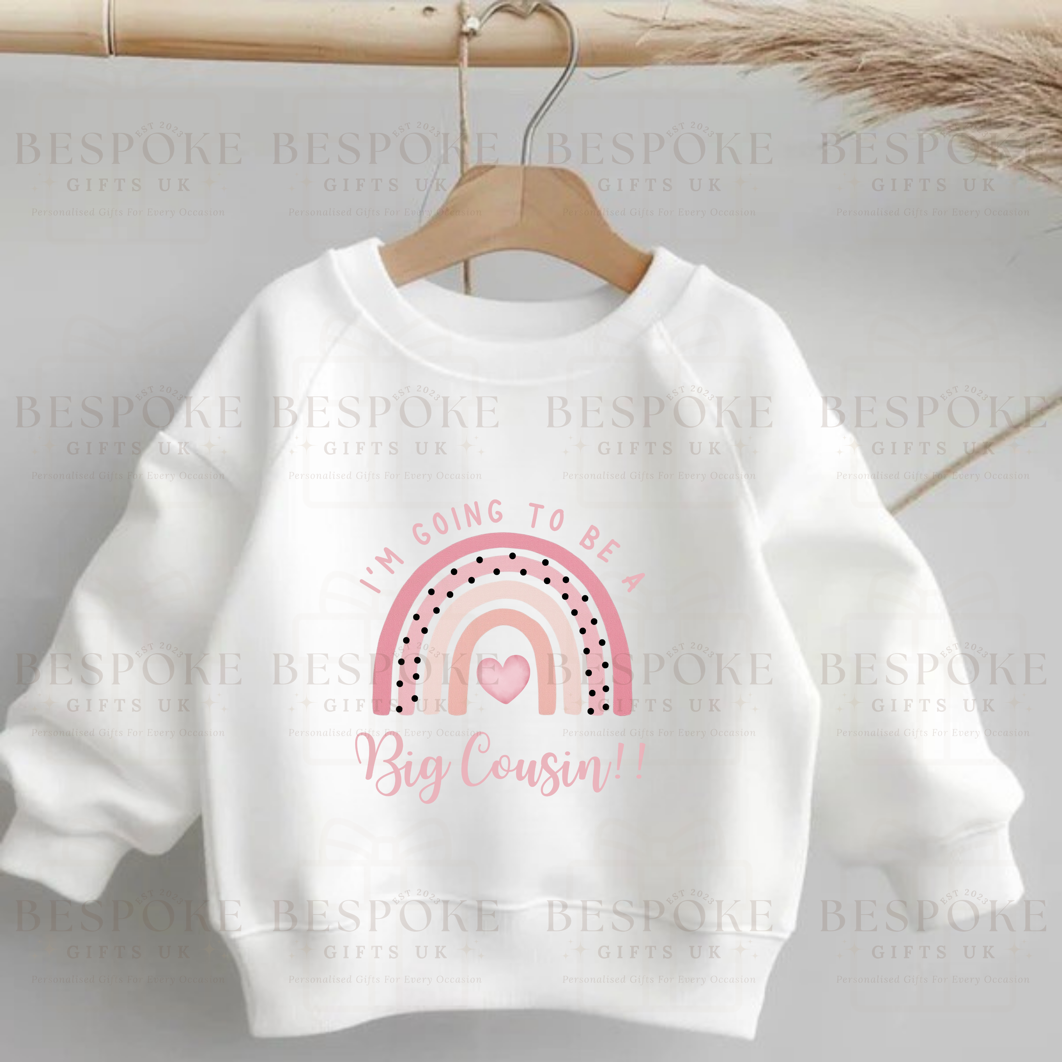 I’m Going To Be A Big Cousin - White Jumper - Pink Design