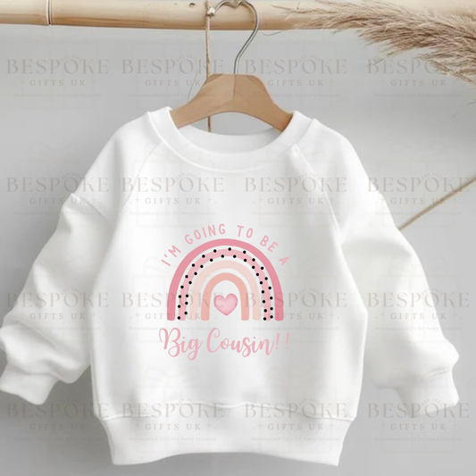 I’m Going To Be A Big Cousin - White Jumper - Pink Design