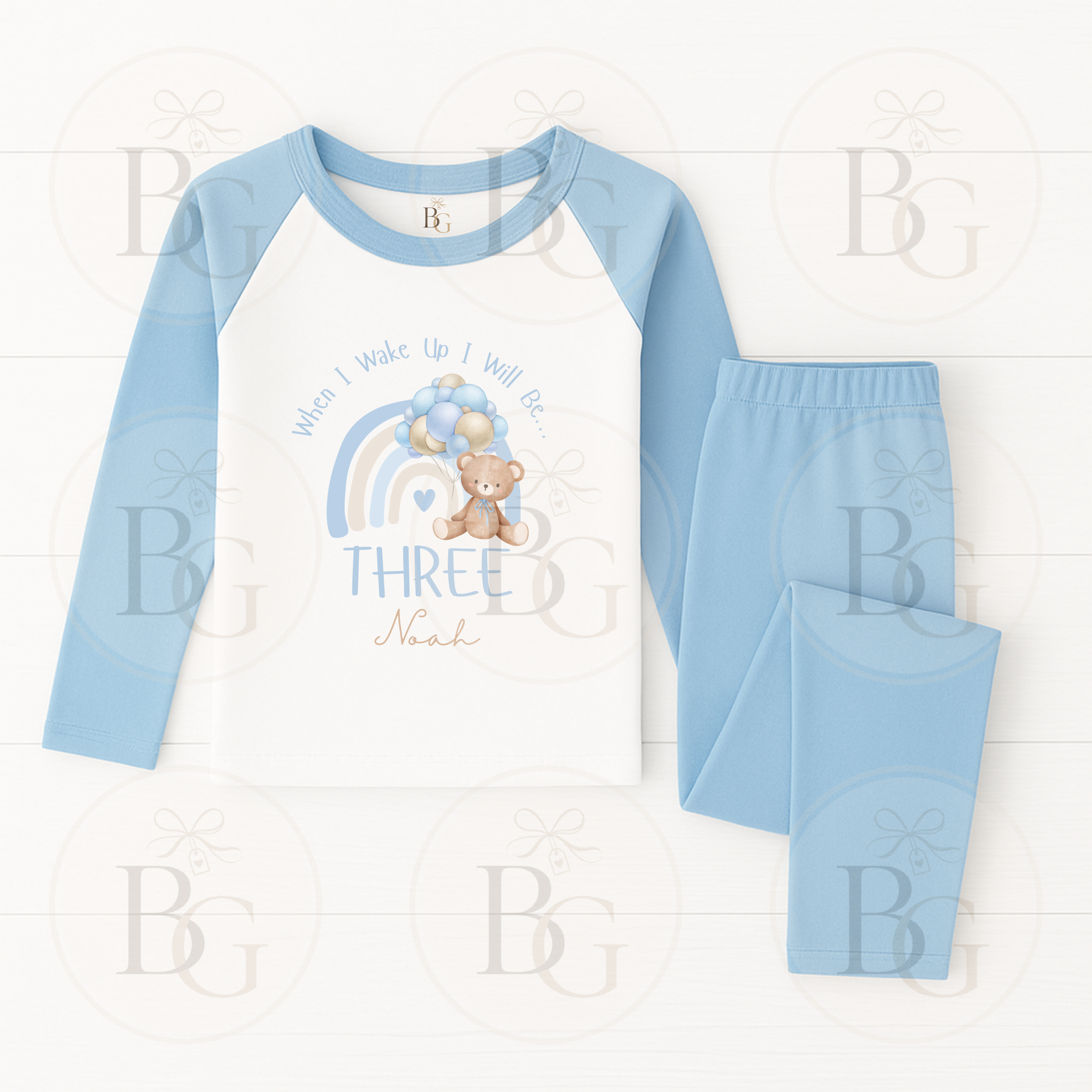 When I Wake Up - Children’s Pyjamas - Rainbow Design - Blue