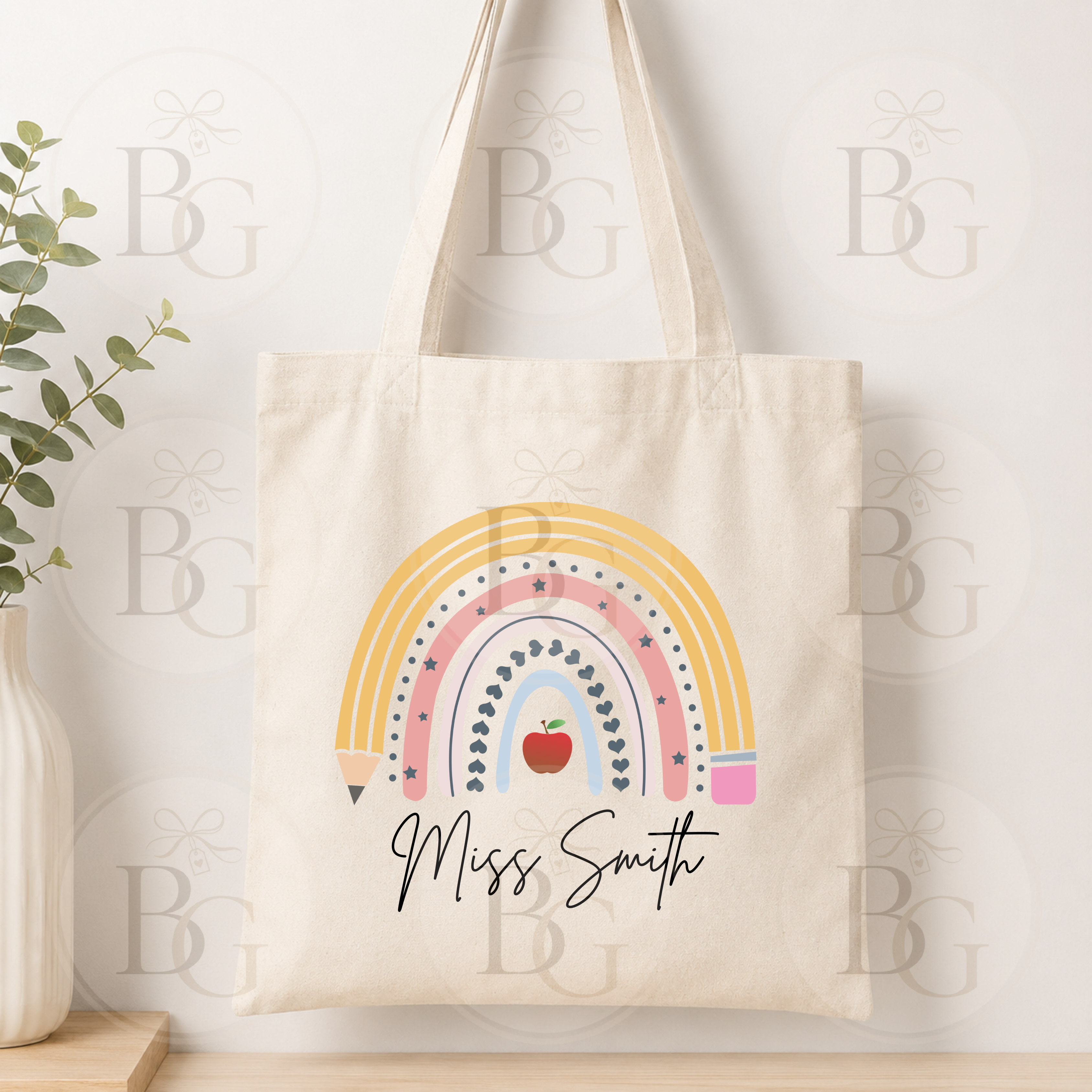 Personalised Rainbow Teacher Tote Bag – Custom Teacher Thank You Gift
