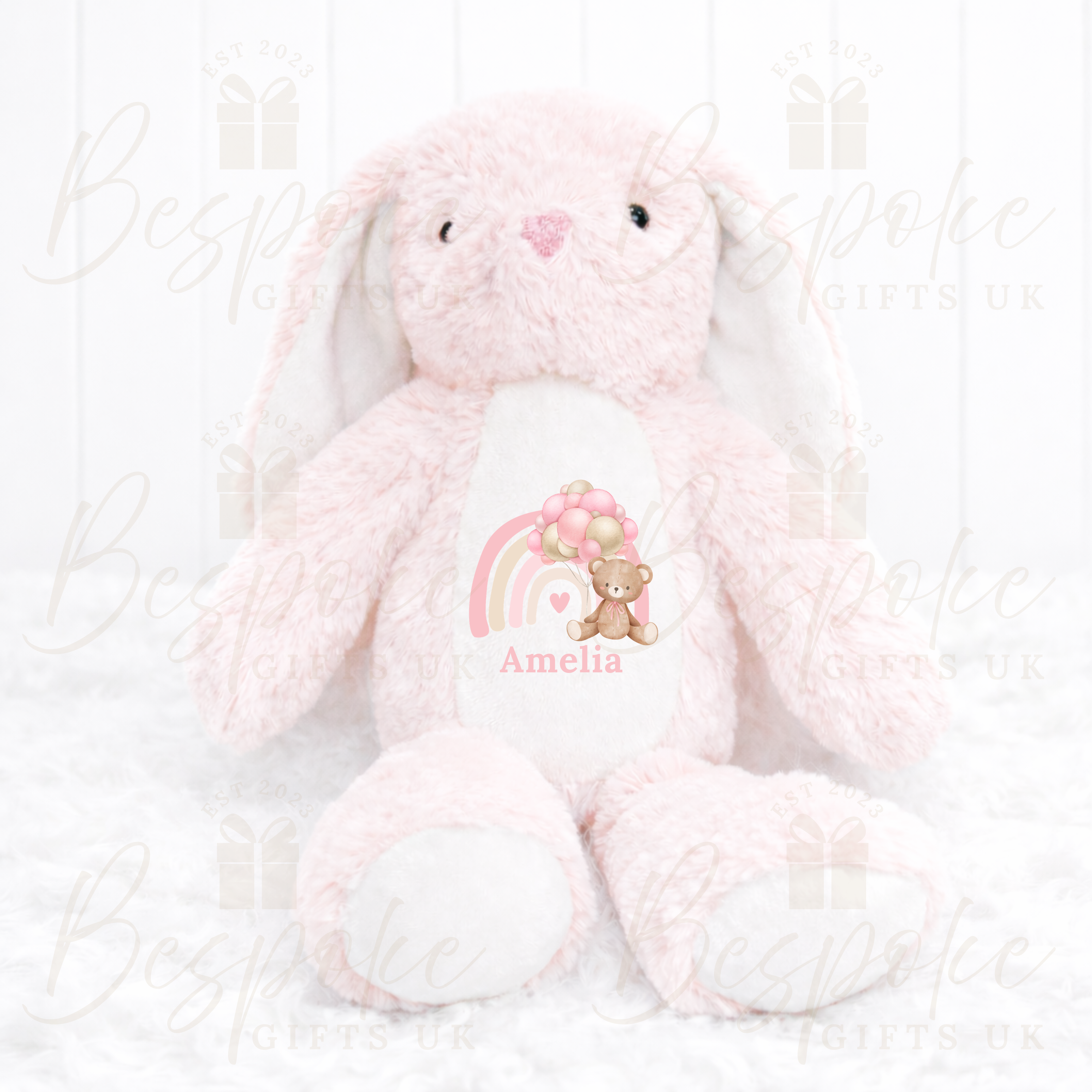 Personalised Rainbow Design Bunny - Pink
