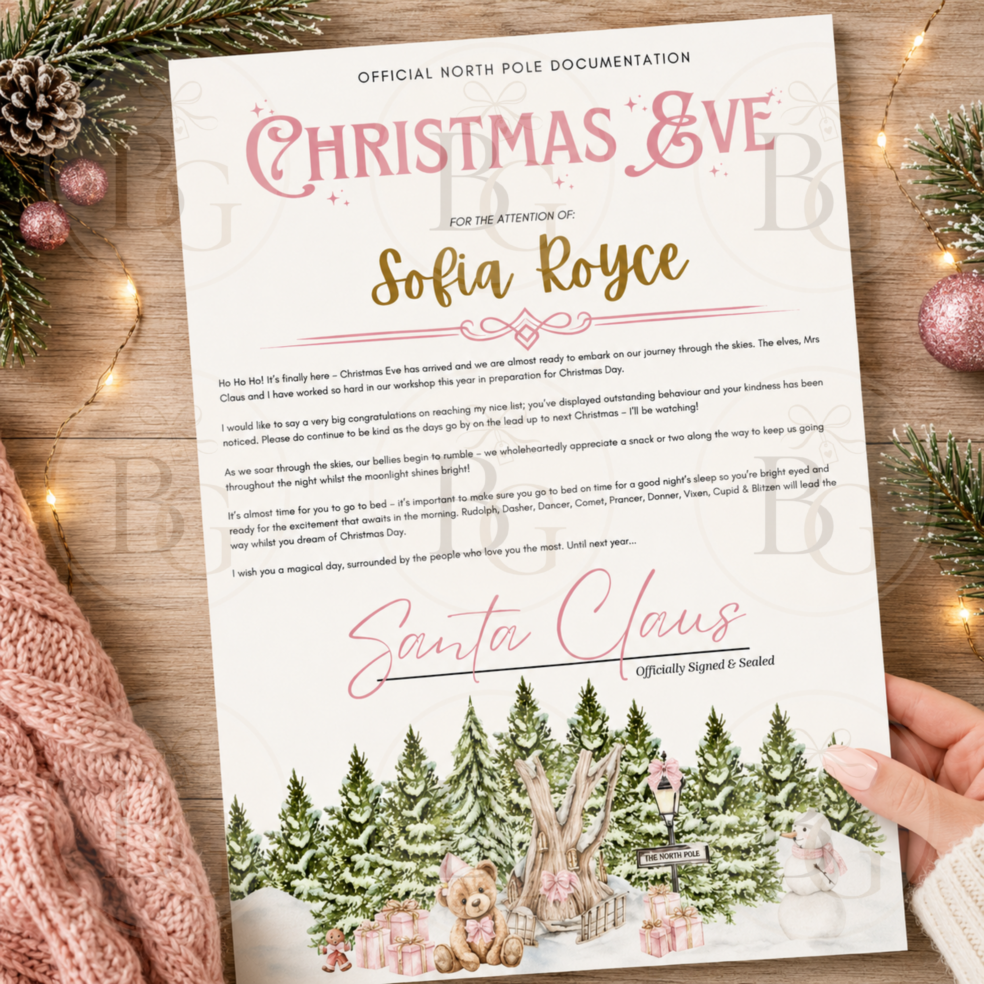 Personalised Christmas Eve Certificate - Pink