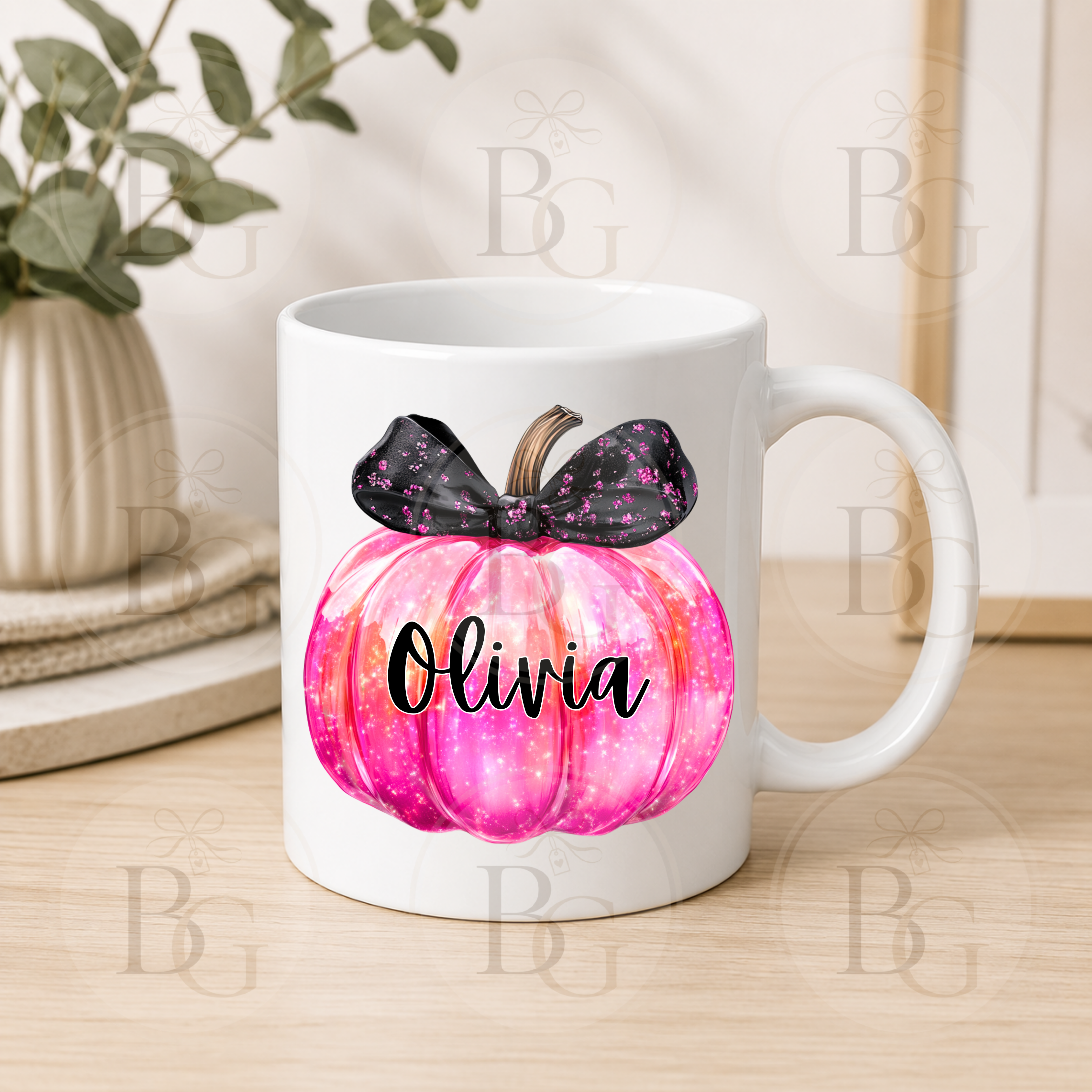 Personalised Pumpkin 11oz Ceramic Mug - Iridescent Pink
