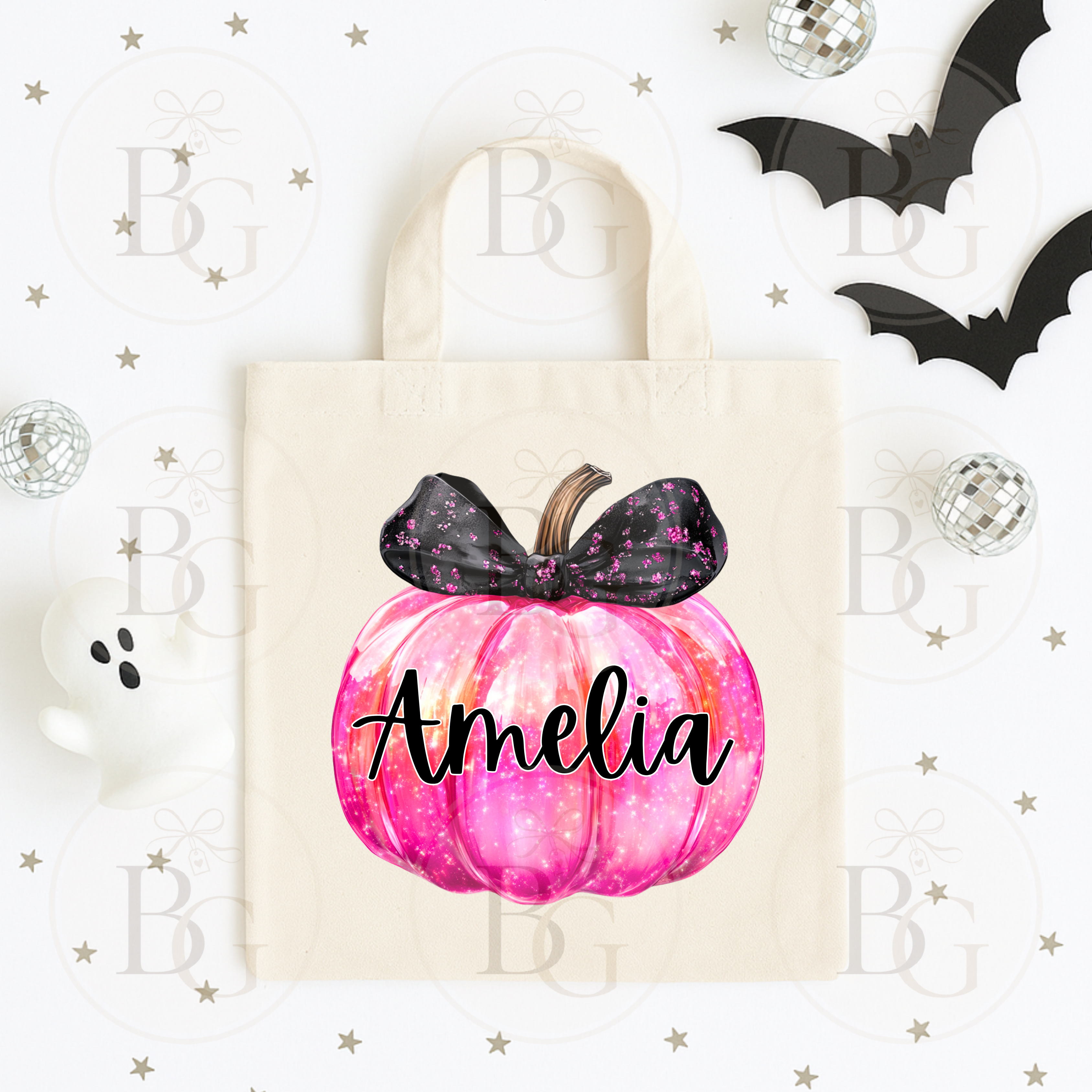 Personalised Iridescent Pink Pumpkin - Canvas Bag