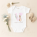 Personalised Initial Flopsy Short Sleeve Baby Bodysuit - Pink