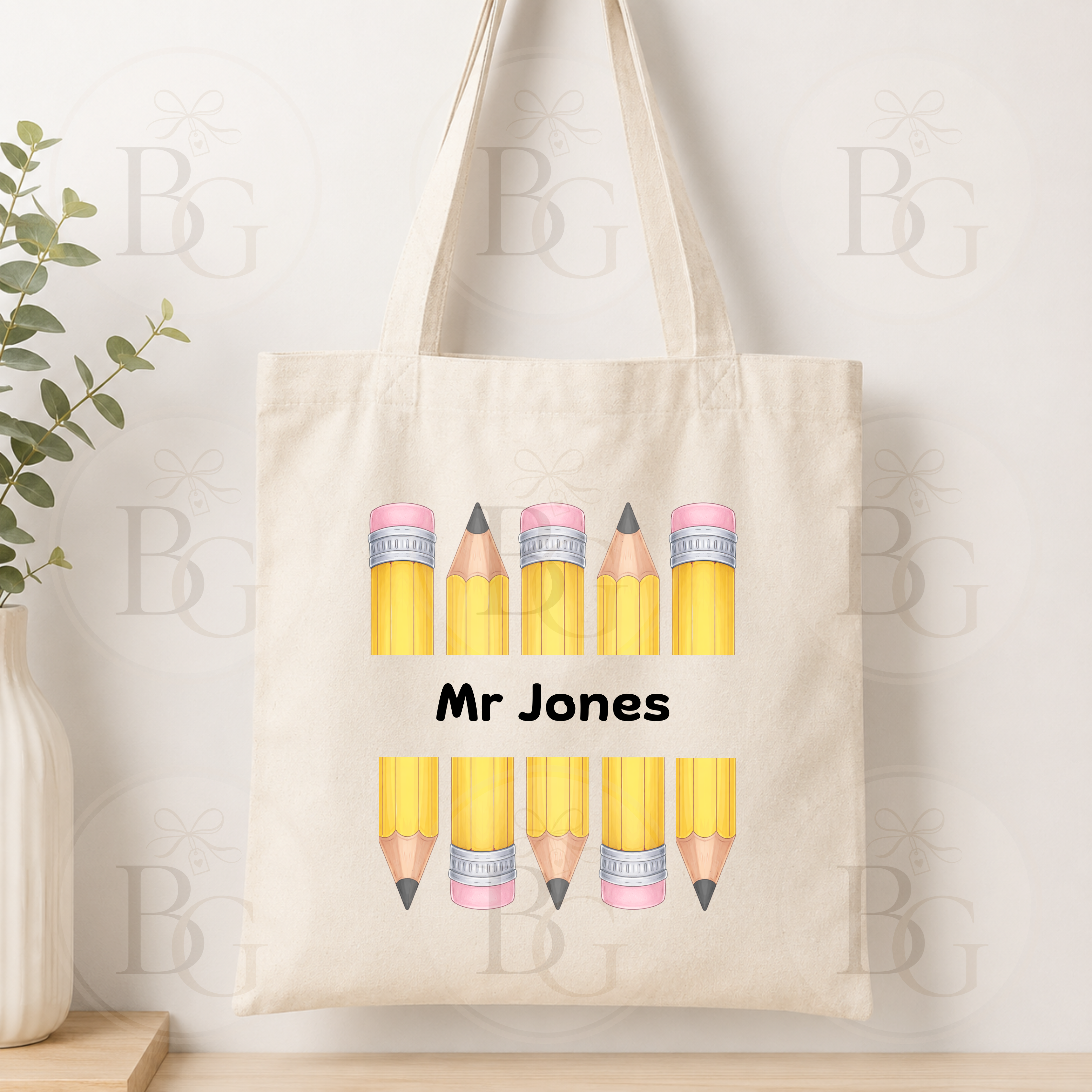 Personalised Pencil Teacher Tote Bag – Custom Teacher Appreciation Gift