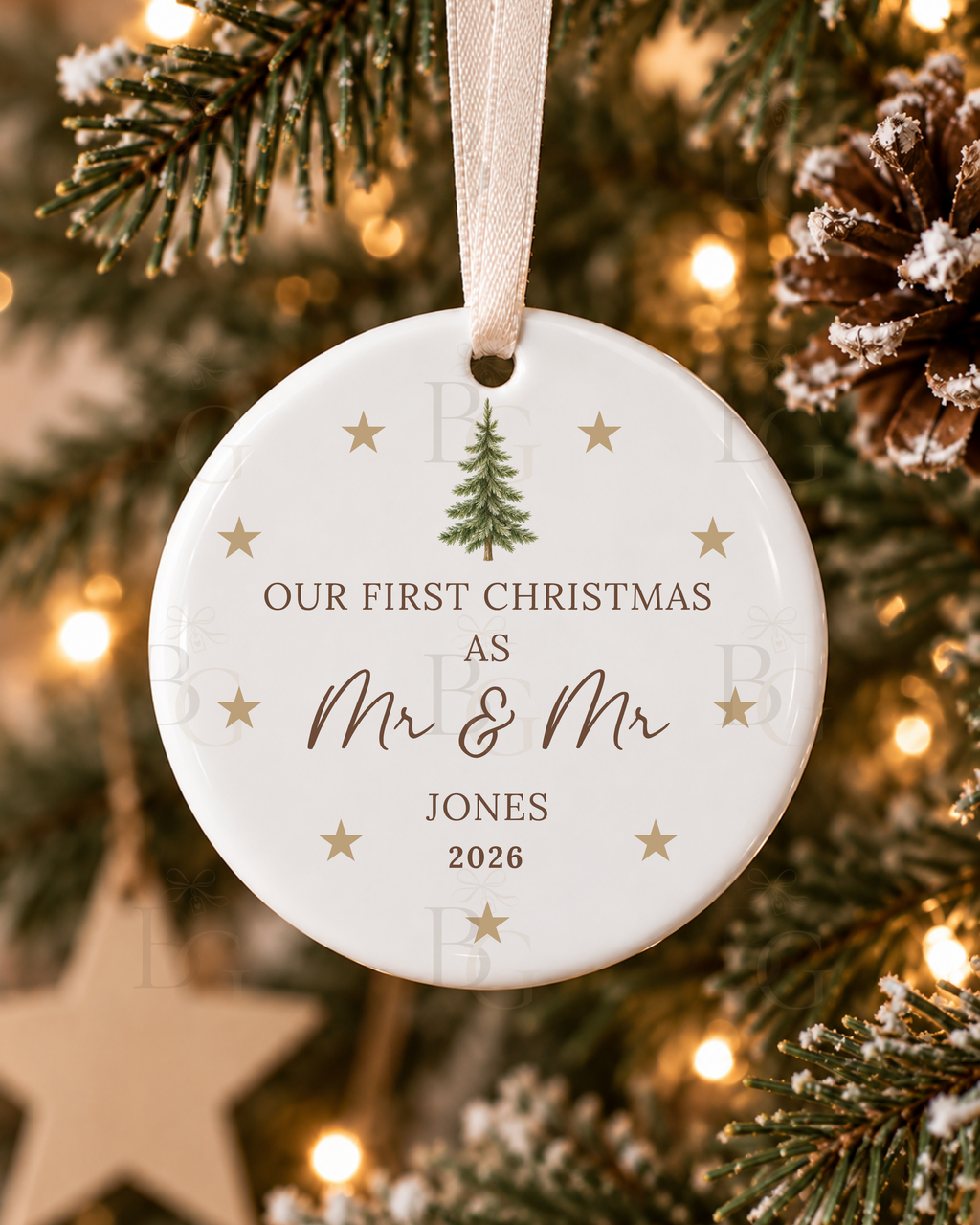 Personalised First Christmas Wedding Ceramic Decoration