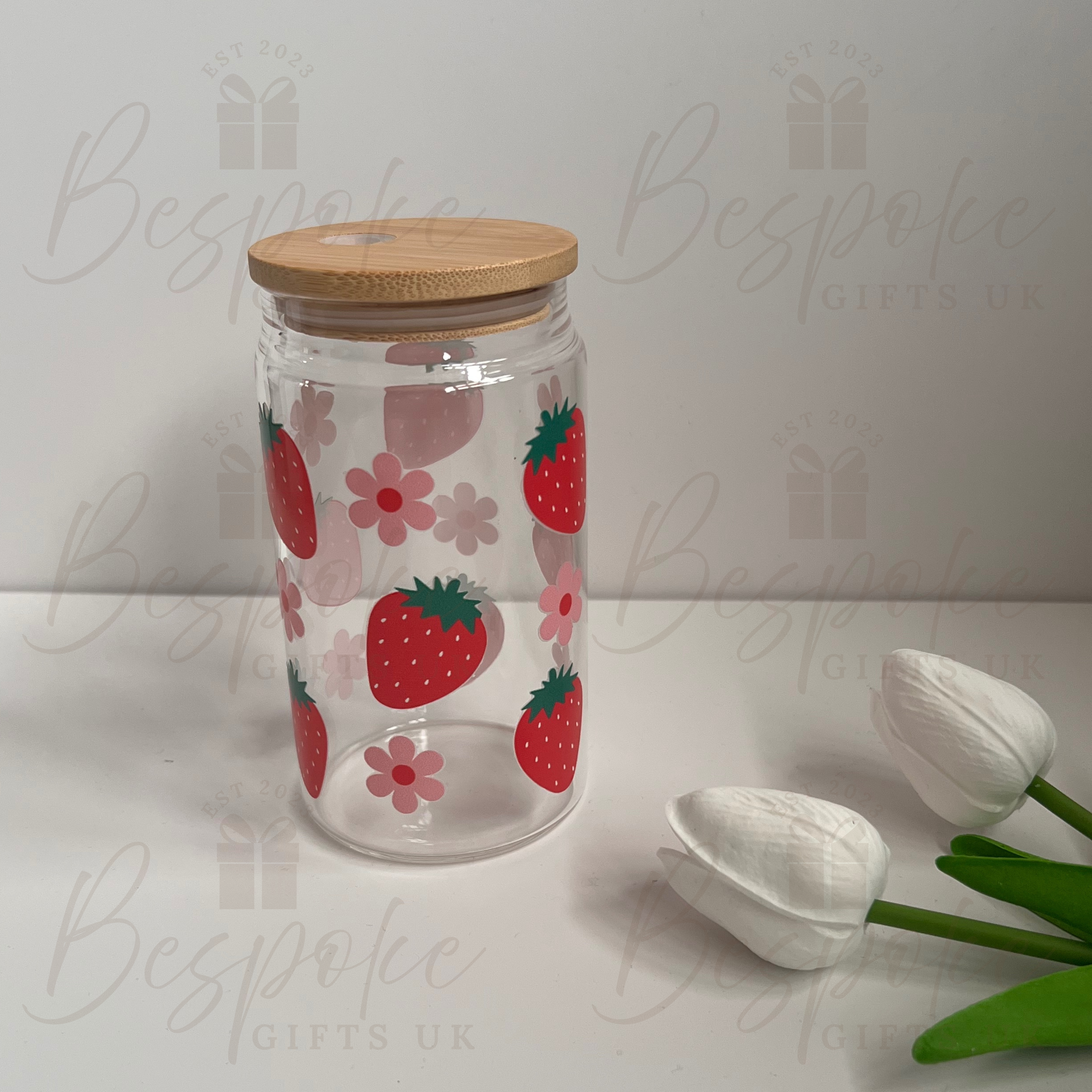Strawberries & Flowers - 16oz Glass Tumbler