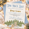 Personalised Nice List Christmas Certificate & Envelope - Blue