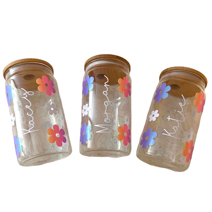 Flowers Print 16oz Glass Tumbler