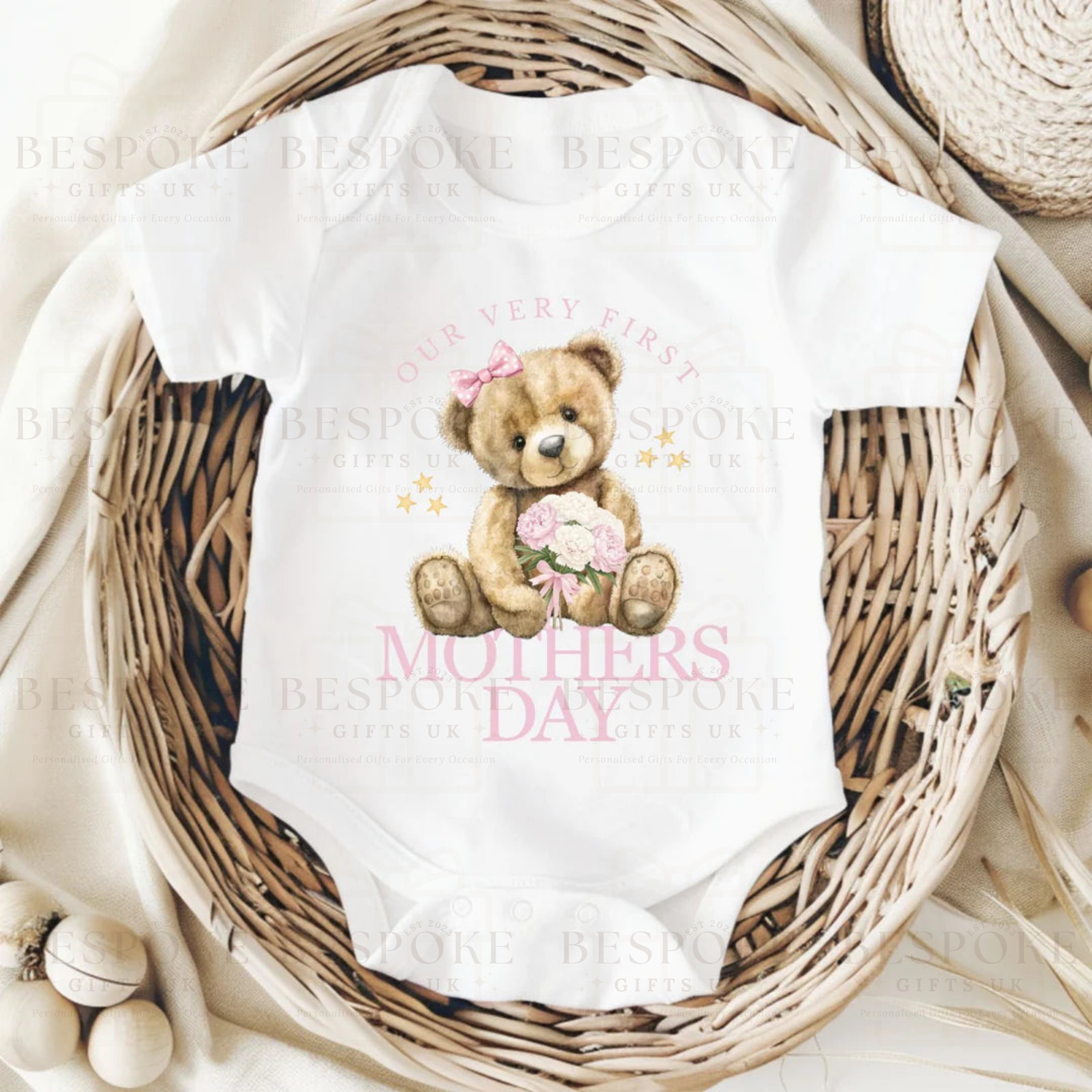 Very First Mother’s Day Short Sleeve Baby Bodysuit - Pink Design