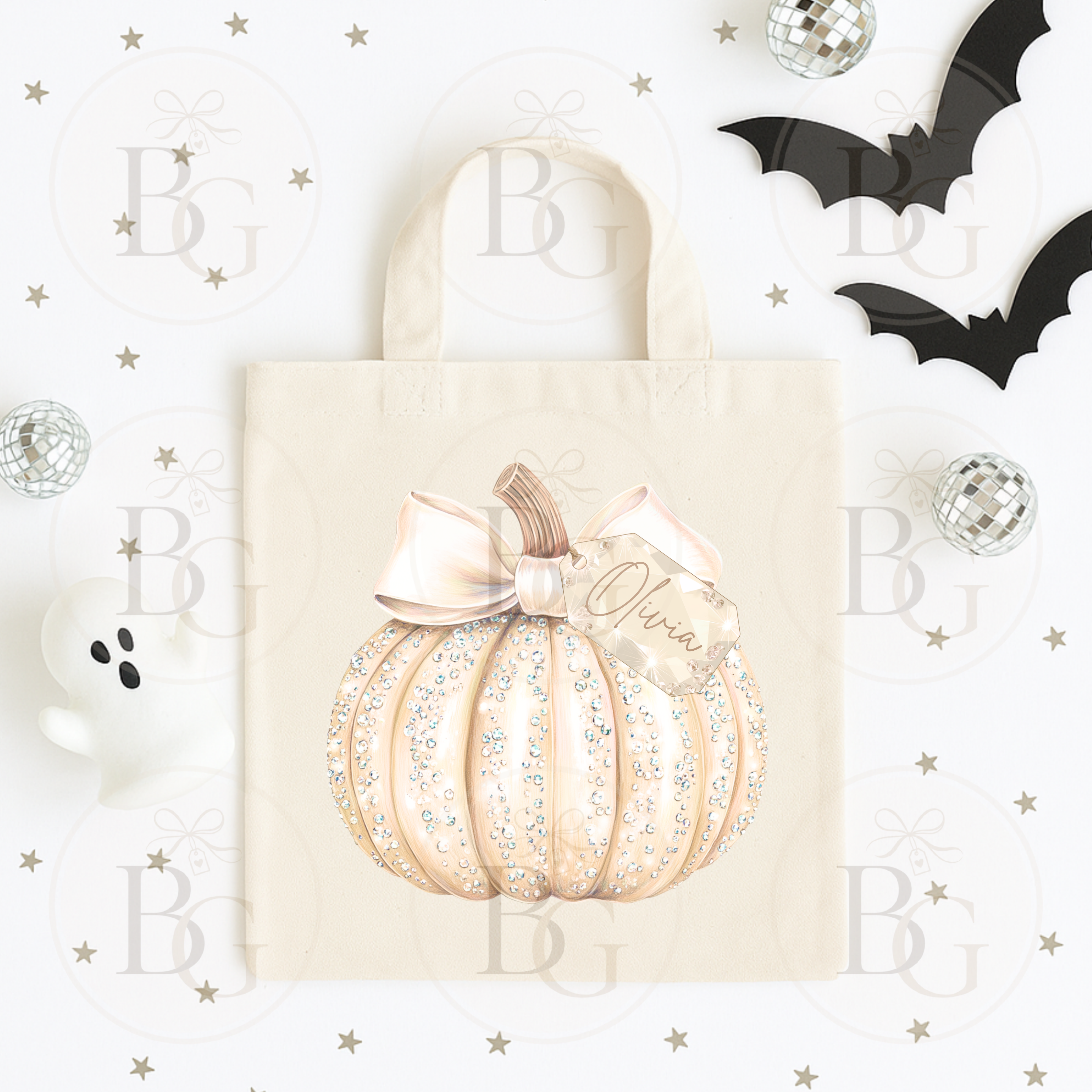 Personalised Sparkly Champagne Pumpkin - Canvas Bag