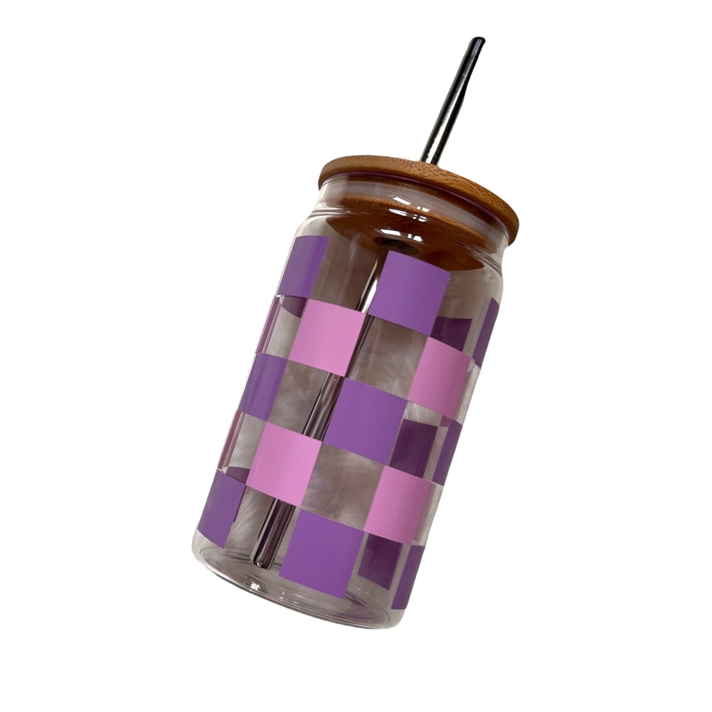 Checkered Print 16oz Glass Tumbler