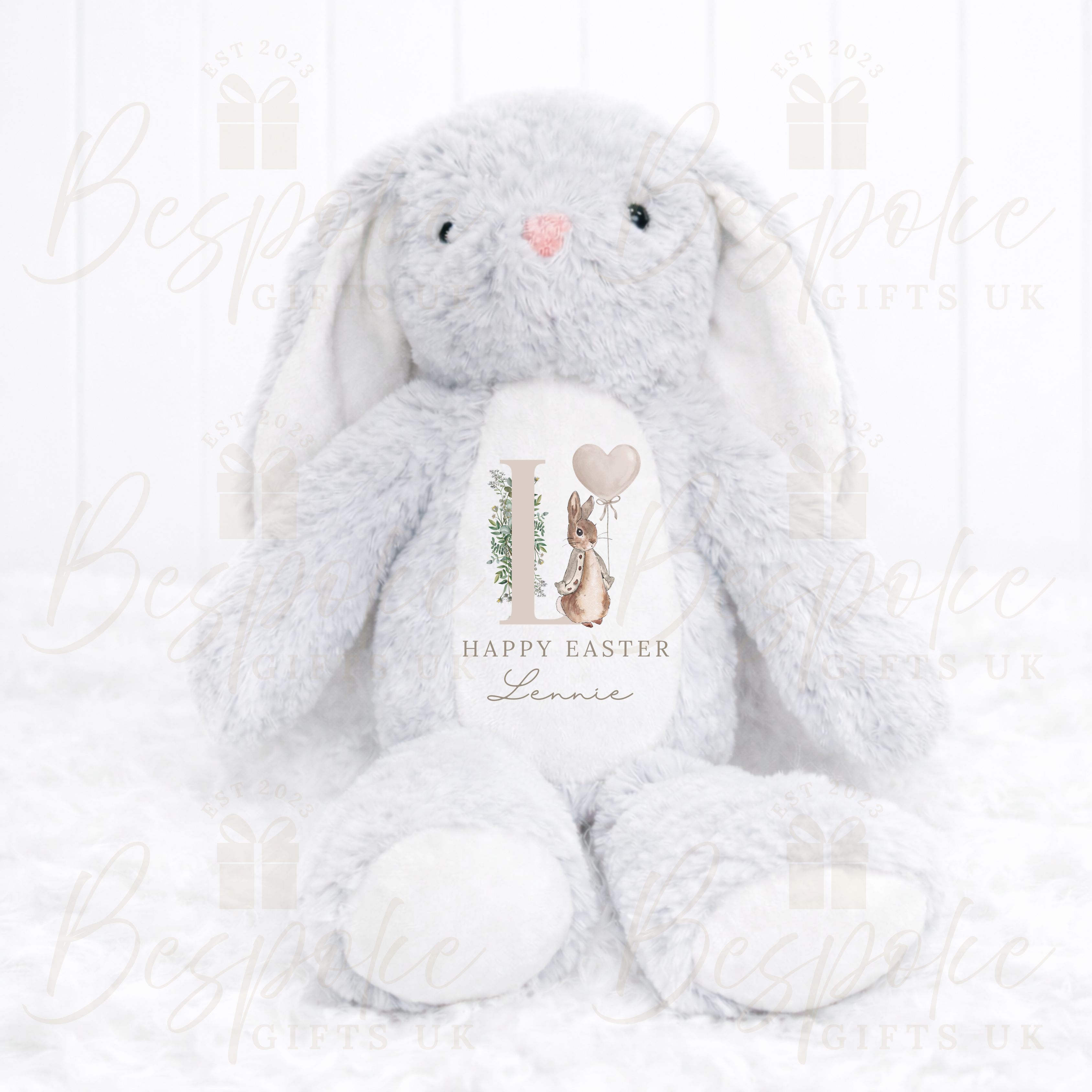 Happy Easter - Personalised Bunny - Grey