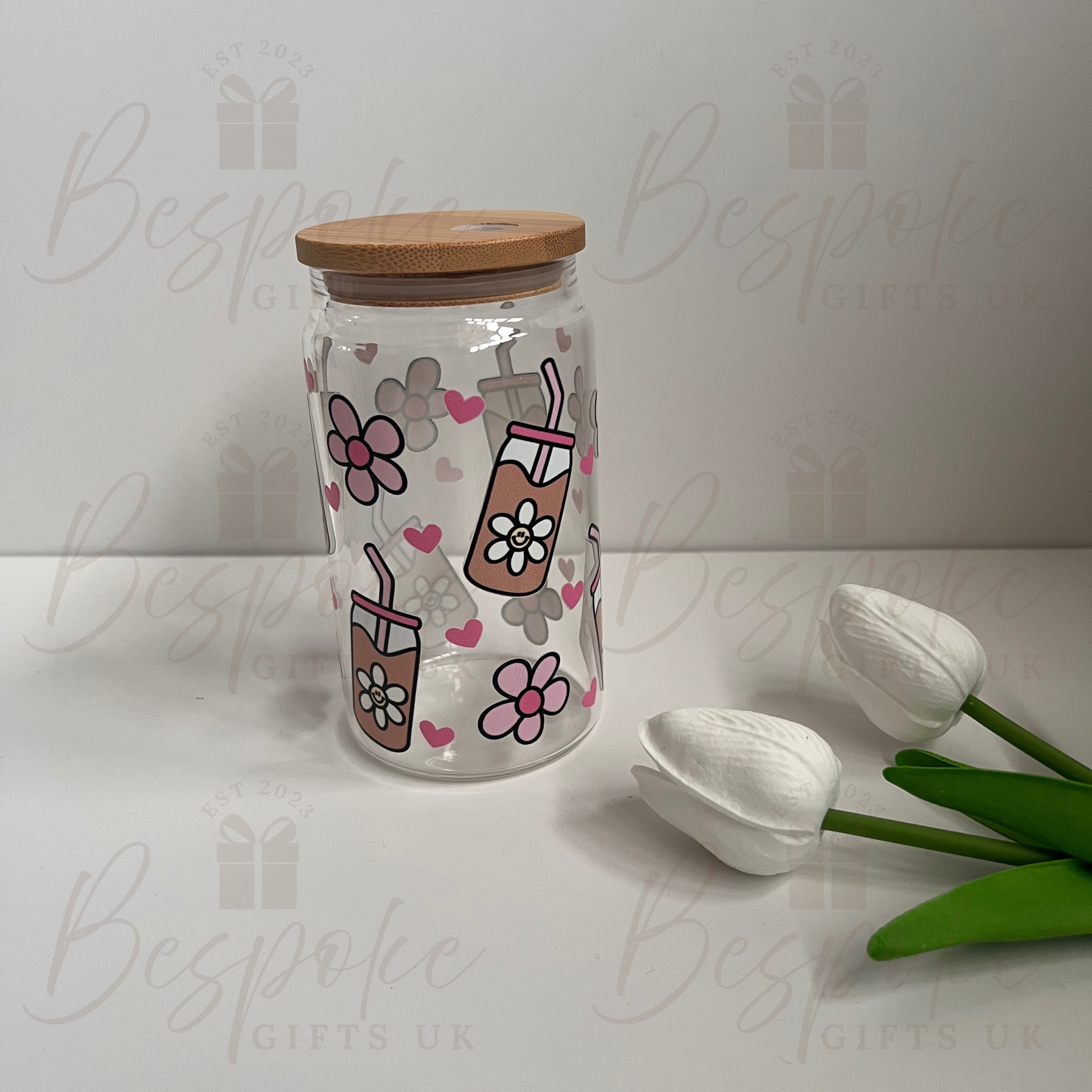 Iced Coffee & Flowers - 16oz Glass Tumbler