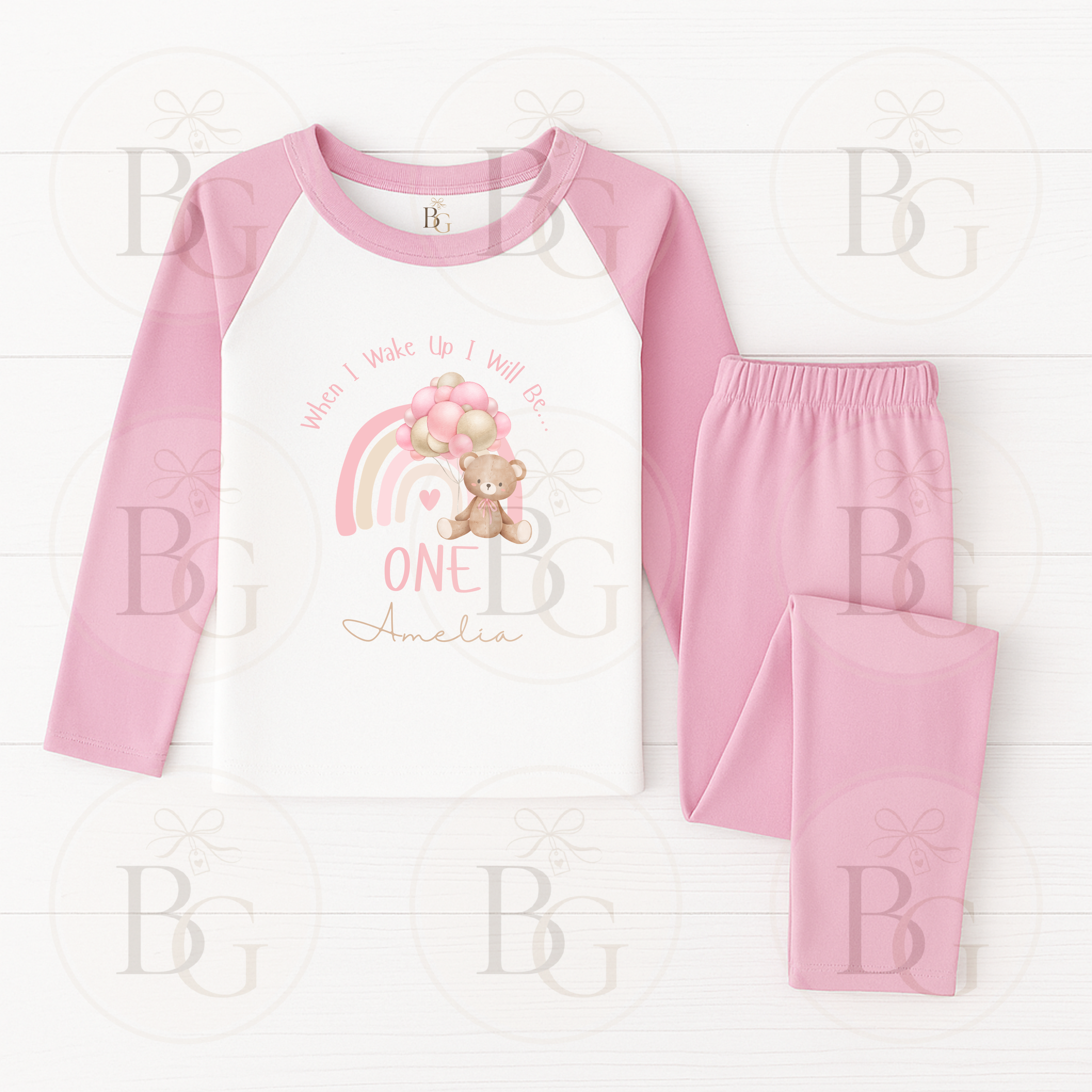 When I Wake Up - Children’s Pyjamas - Rainbow Design - Pink