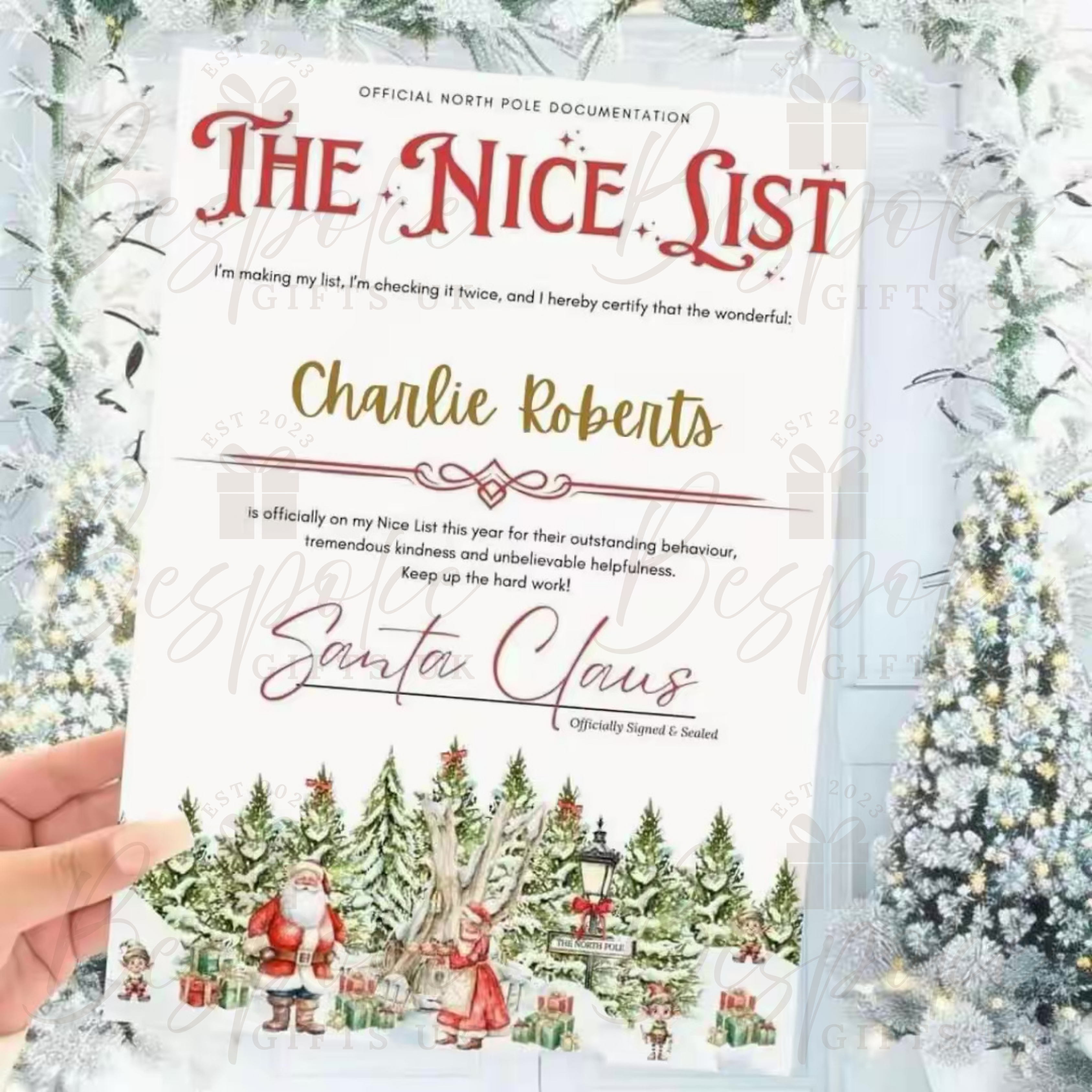 Personalised Nice List Christmas Certificate - Red