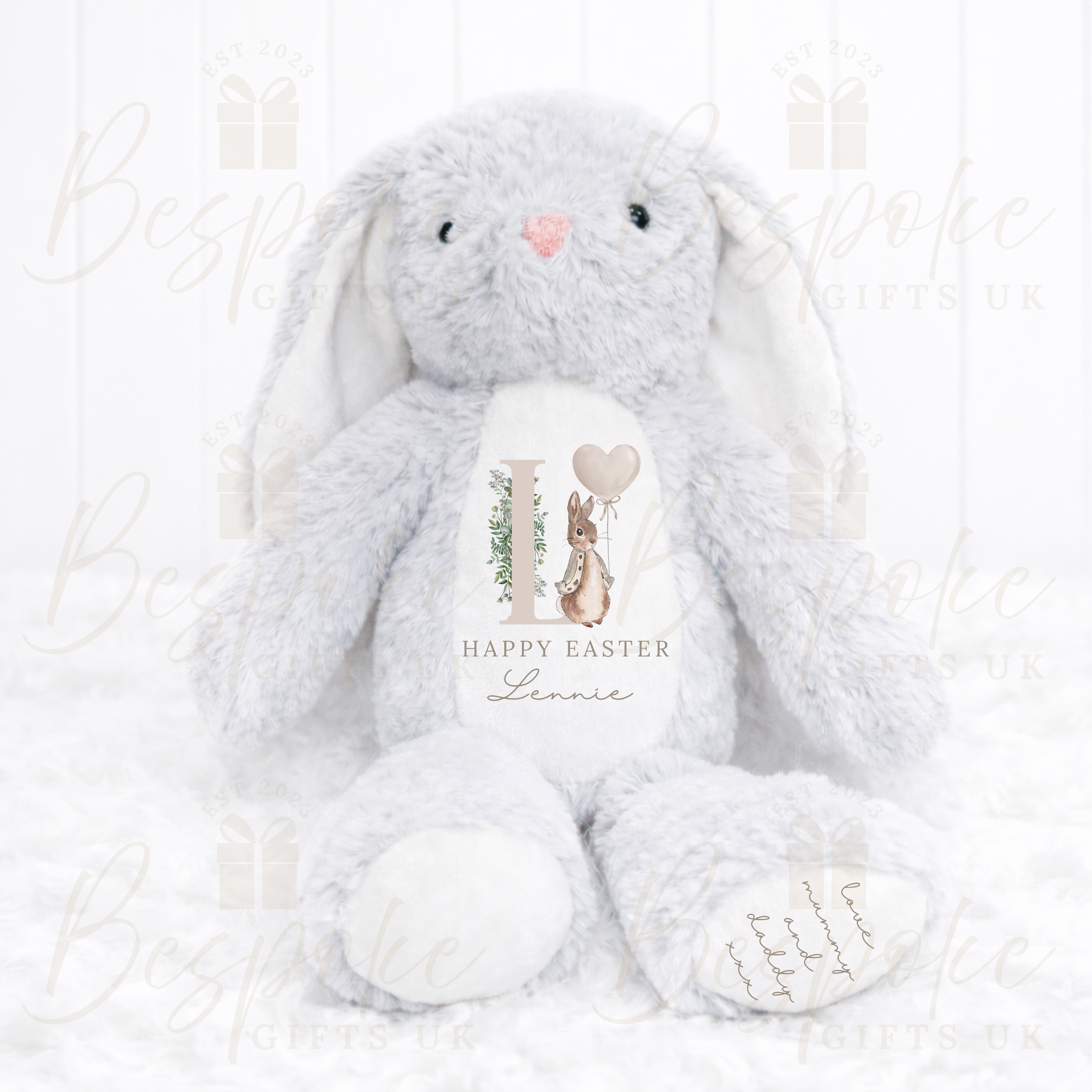 Happy Easter - Personalised Bunny - Grey
