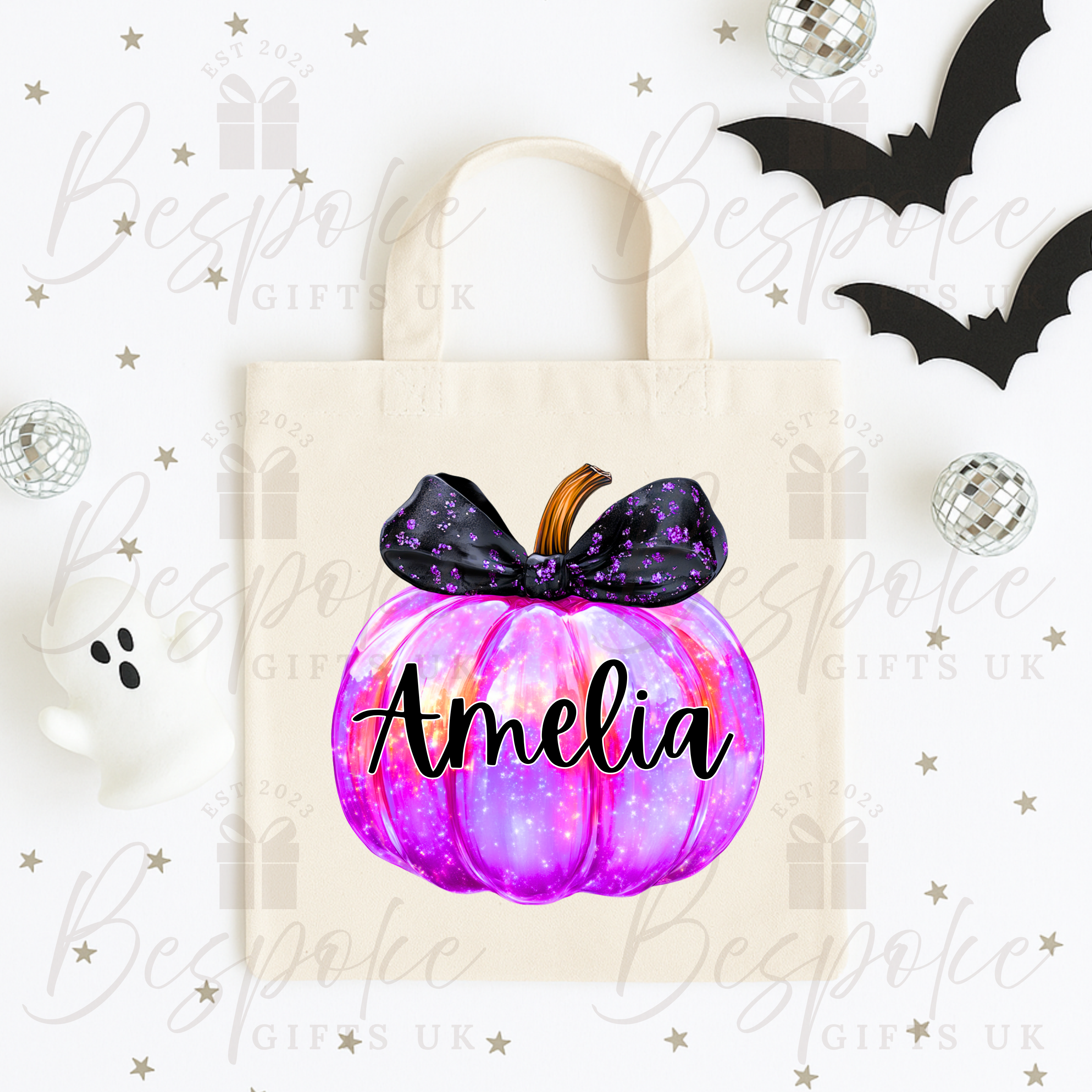 Personalised Iridescent Purple Pumpkin - Canvas Bag