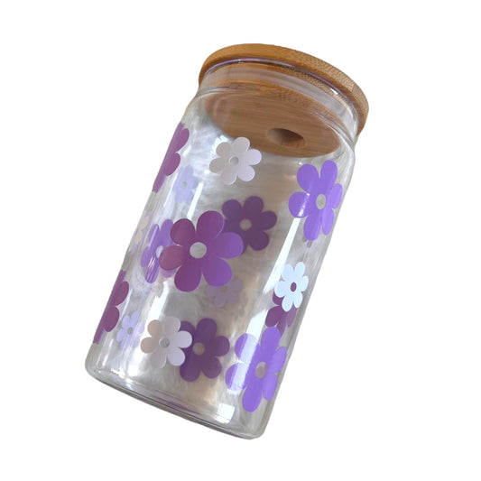 Flowers Print 16oz Glass Tumbler