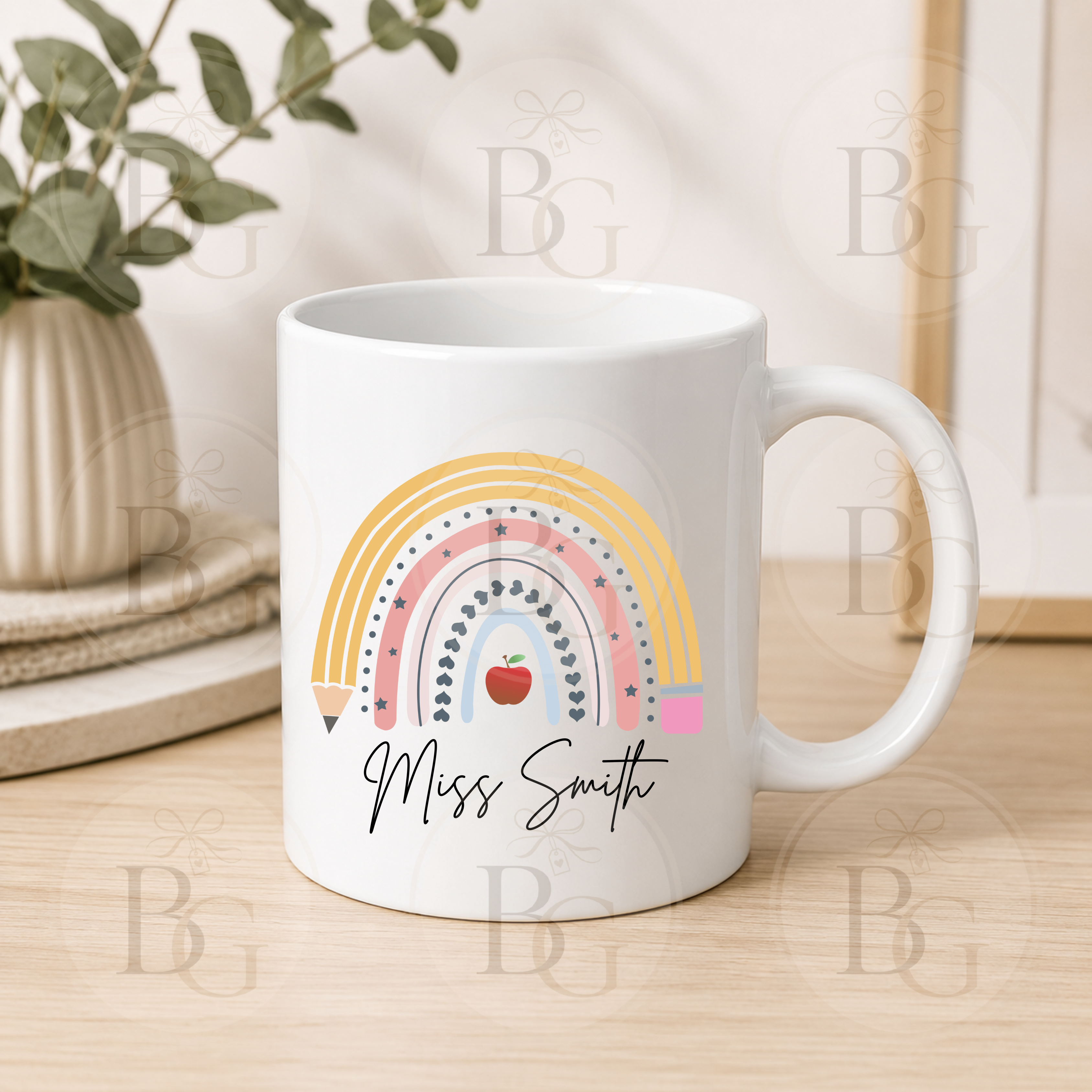 Personalised Rainbow Teacher Mug – Custom Teacher Thank You Gift