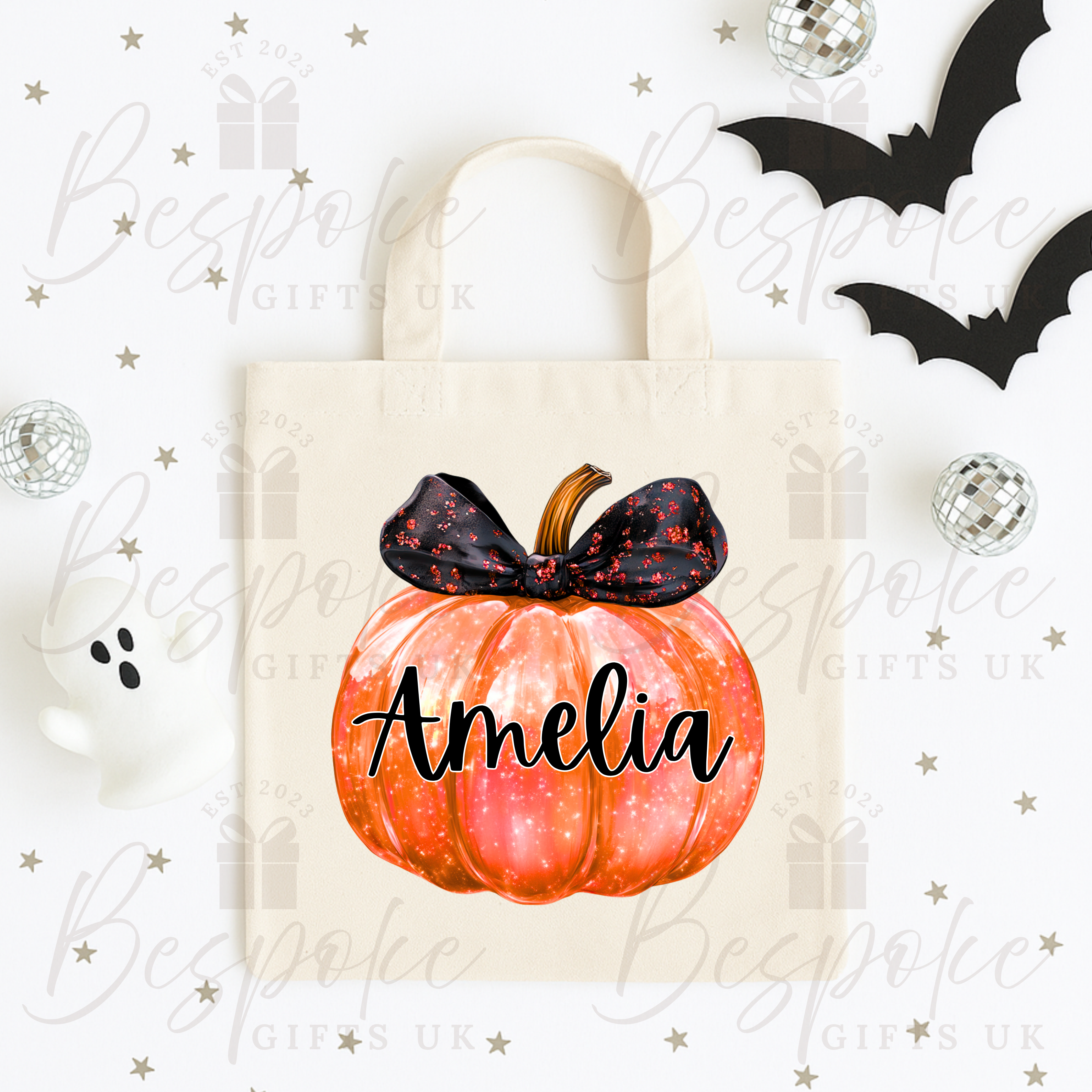 Personalised Iridescent Orange Pumpkin - Canvas Bag