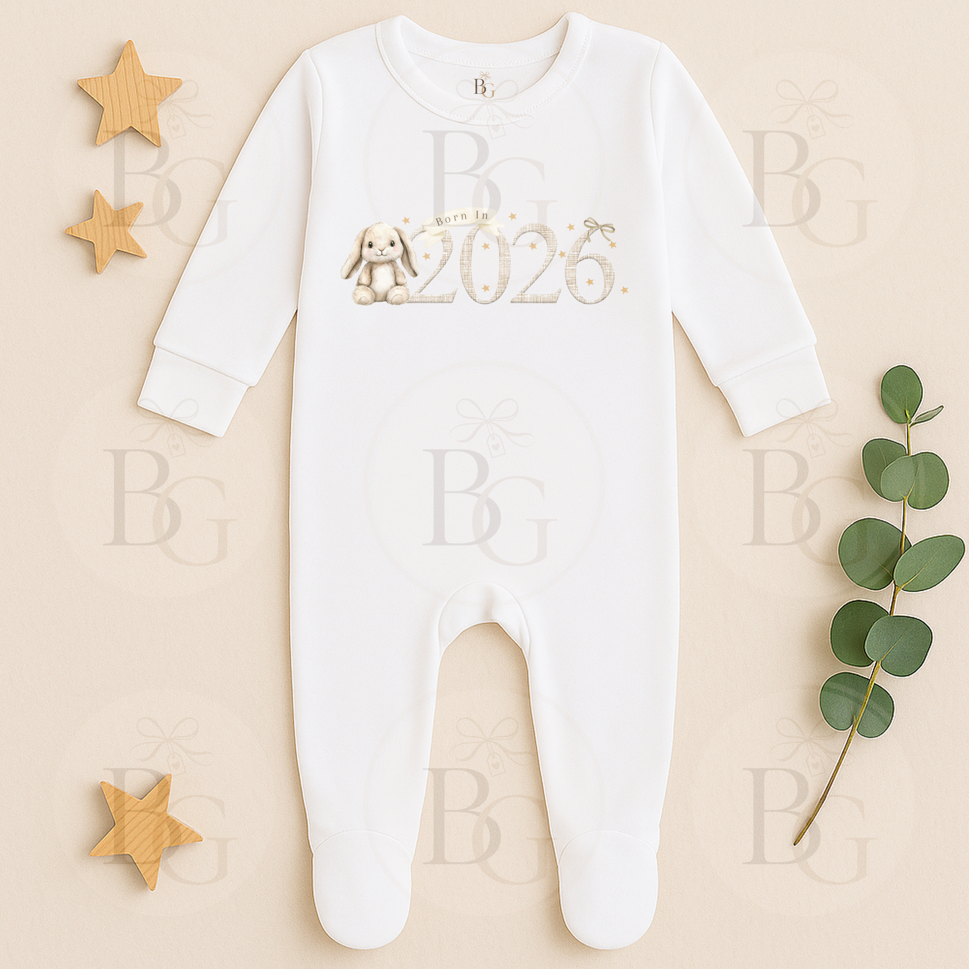 Born In 2026 - Long Sleeve Sleepsuit - Bunny Design