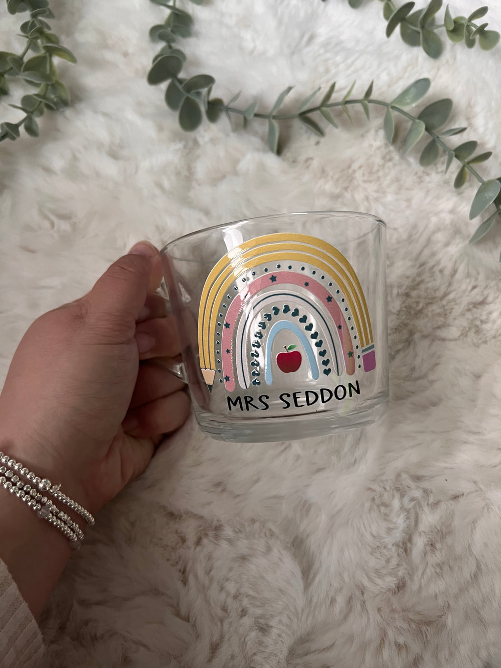 Personalised Teacher Rainbow Glass Mug