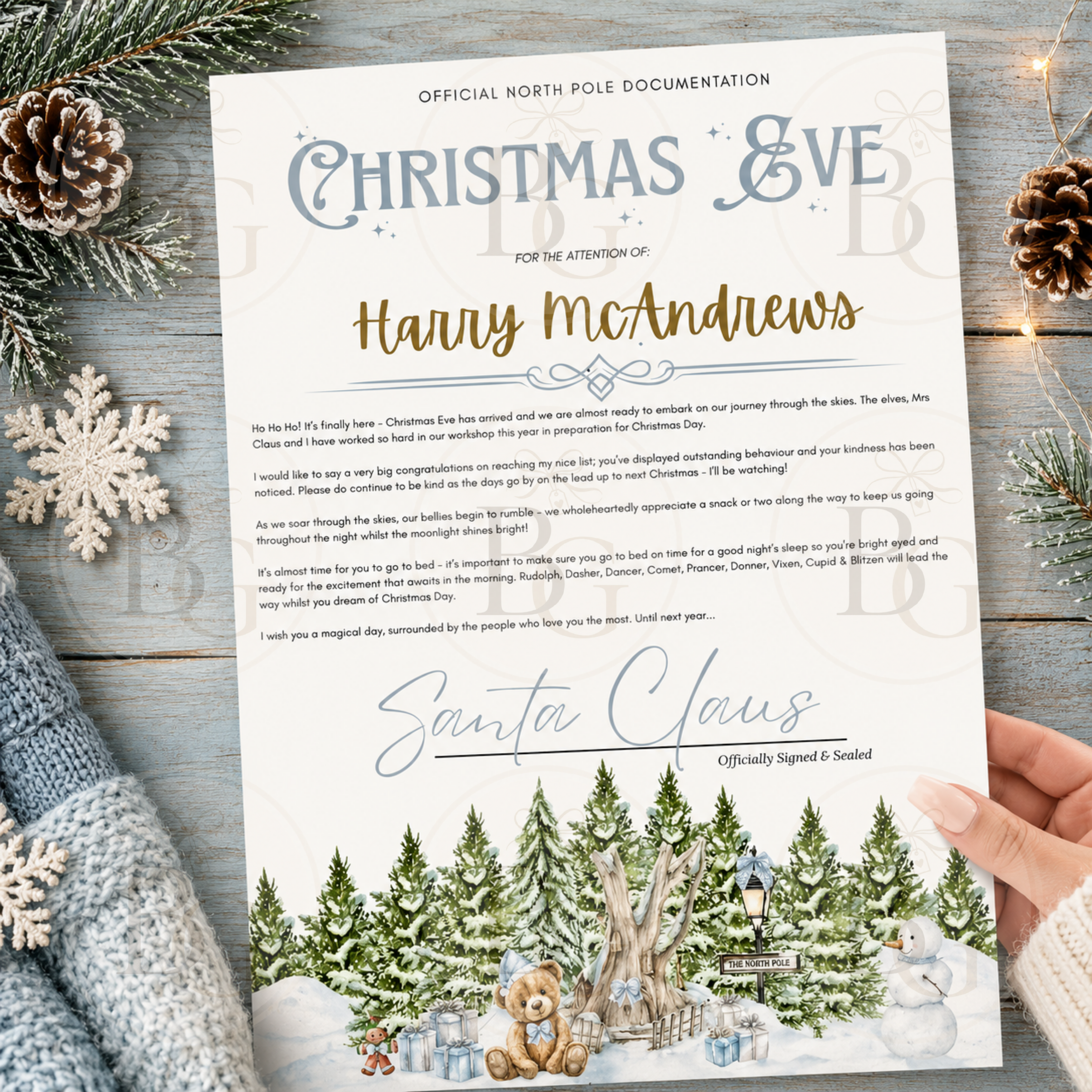 Personalised Christmas Eve Certificate - Blue