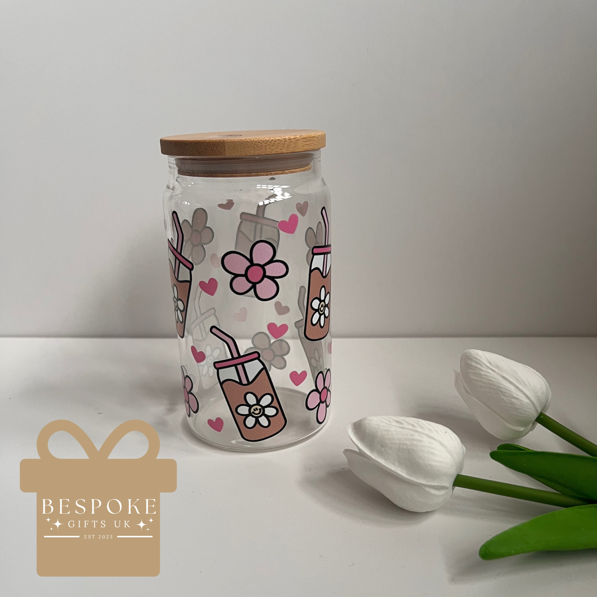 Iced Coffee & Flowers - 16oz Glass Tumbler