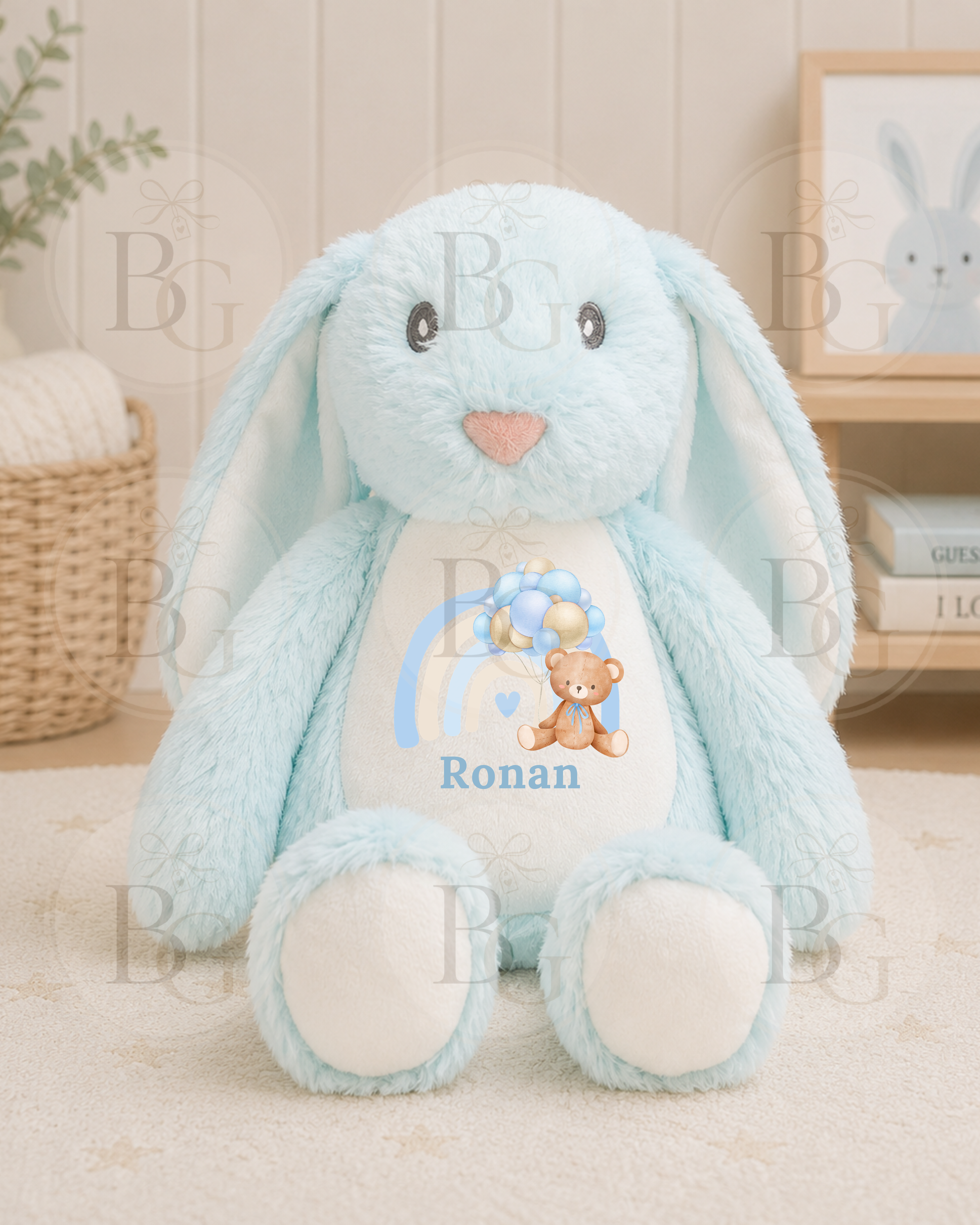Personalised Rainbow Design Bunny - Blue