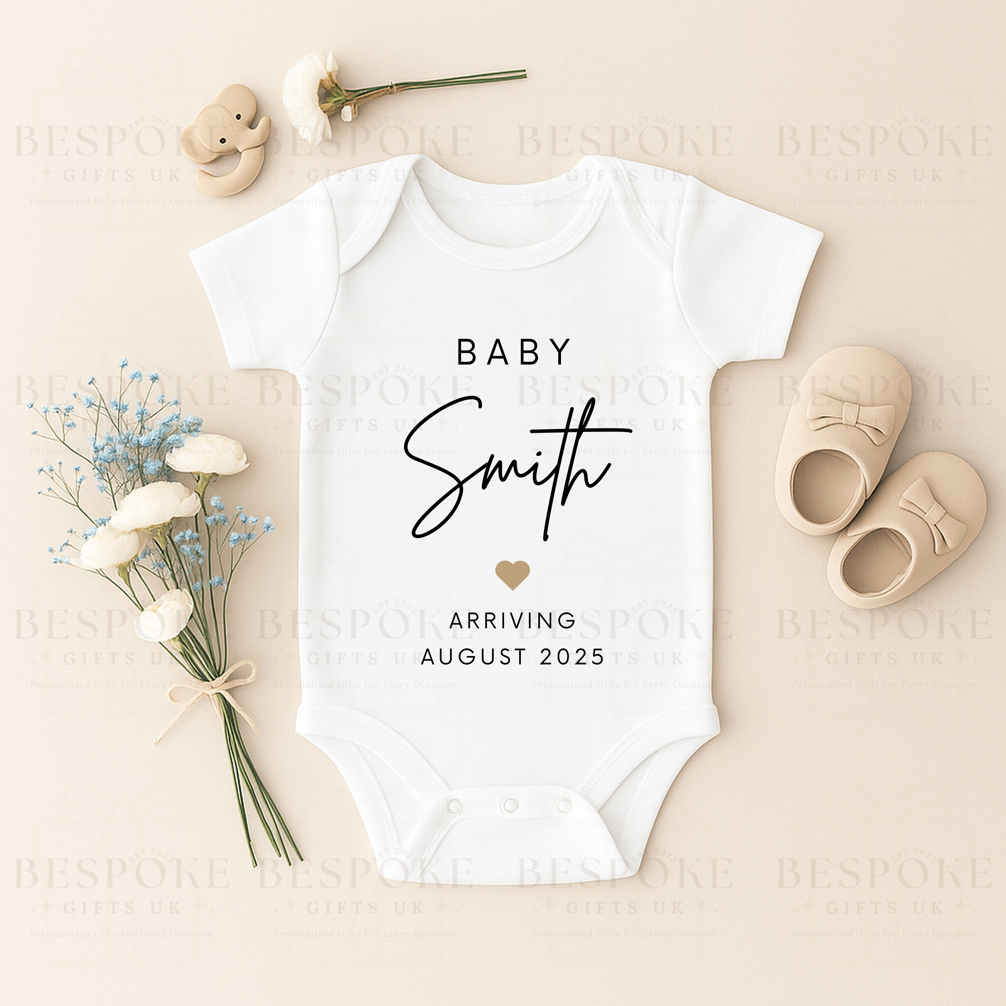 Pregnancy Announcement - Personalised Short Sleeve Baby Bodysuit