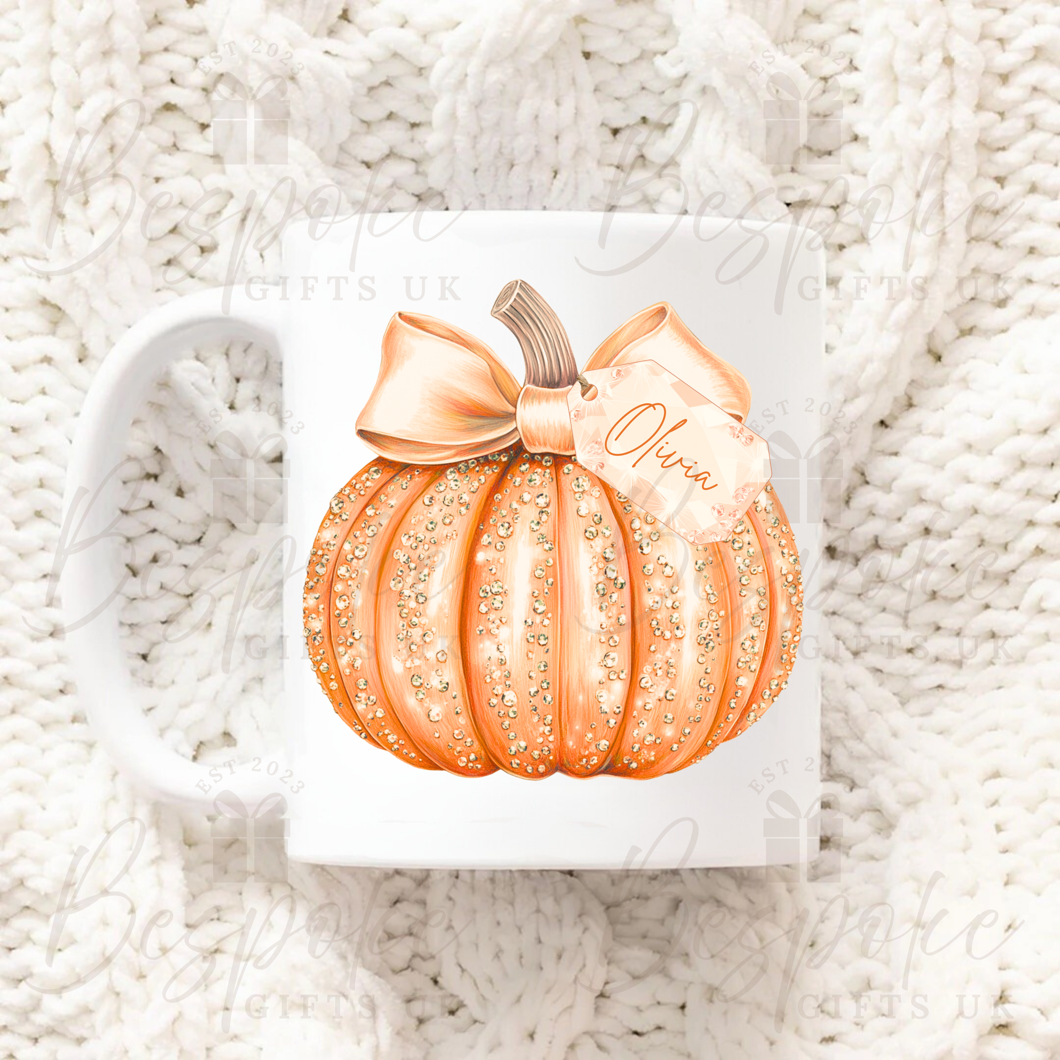 Personalised Sparkly Pumpkin 11oz Ceramic Mug - Orange