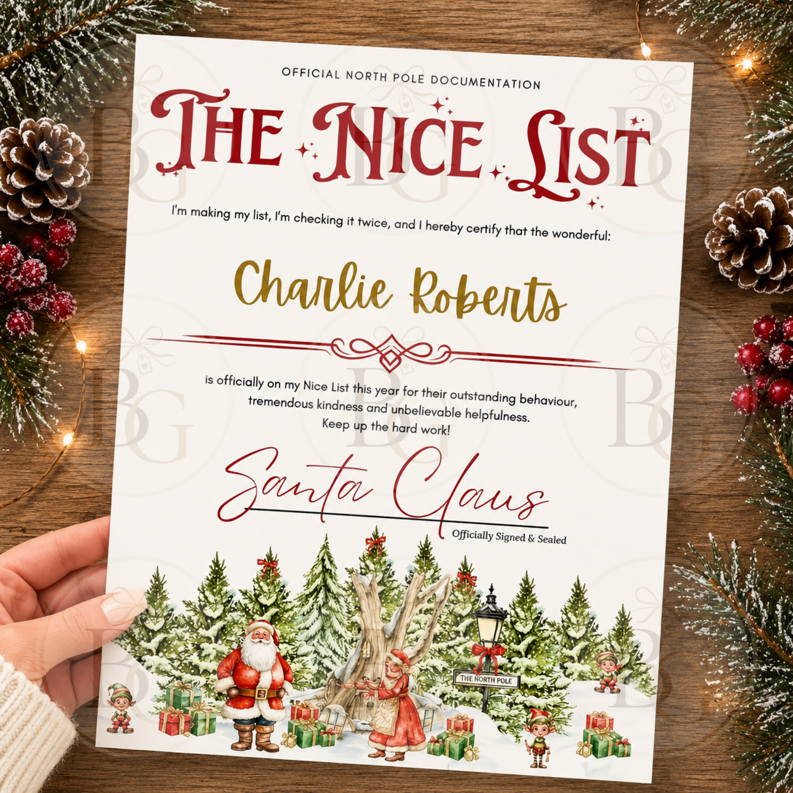 Personalised Nice List Christmas Certificate - Red