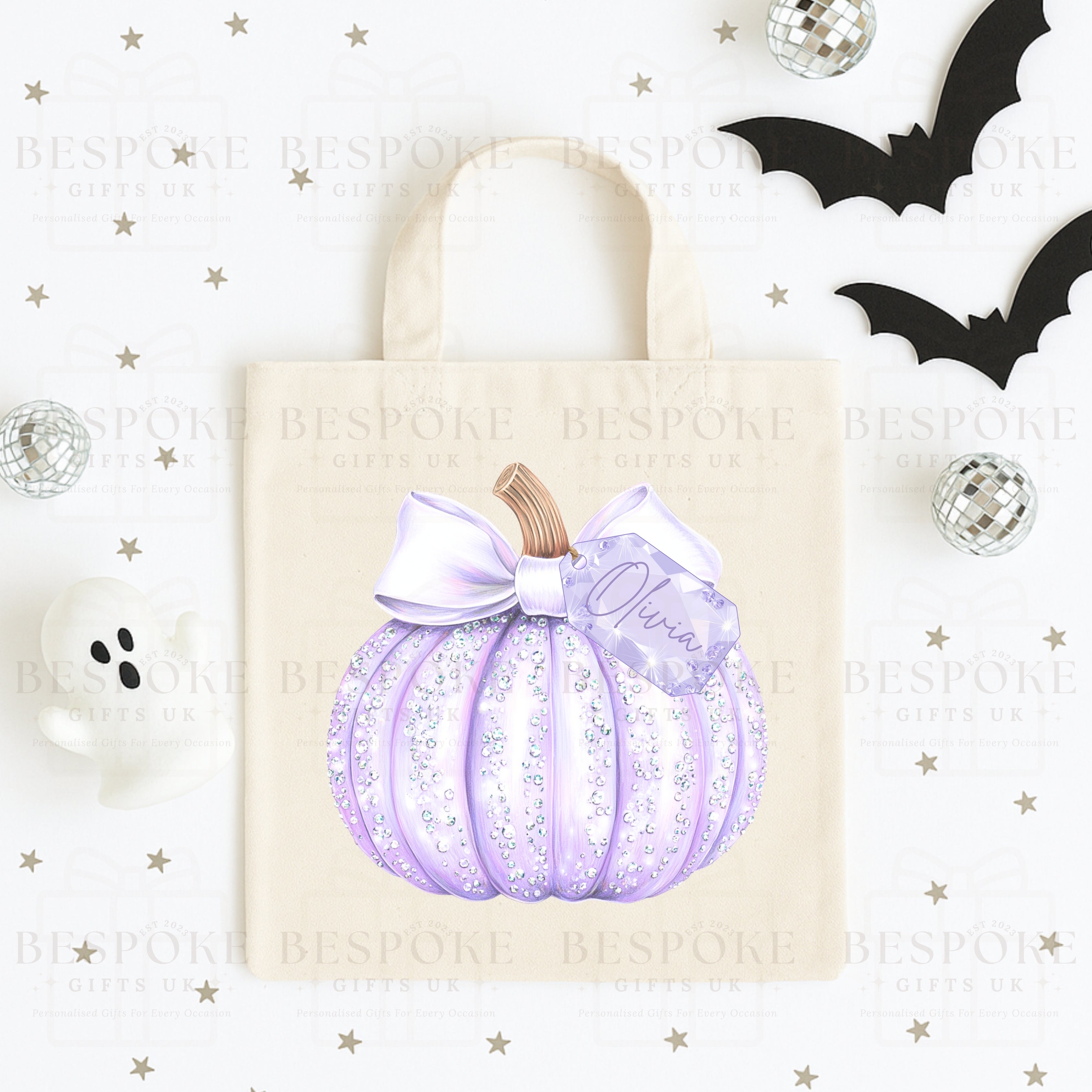 Personalised Sparkly Purple Pumpkin - Canvas Bag