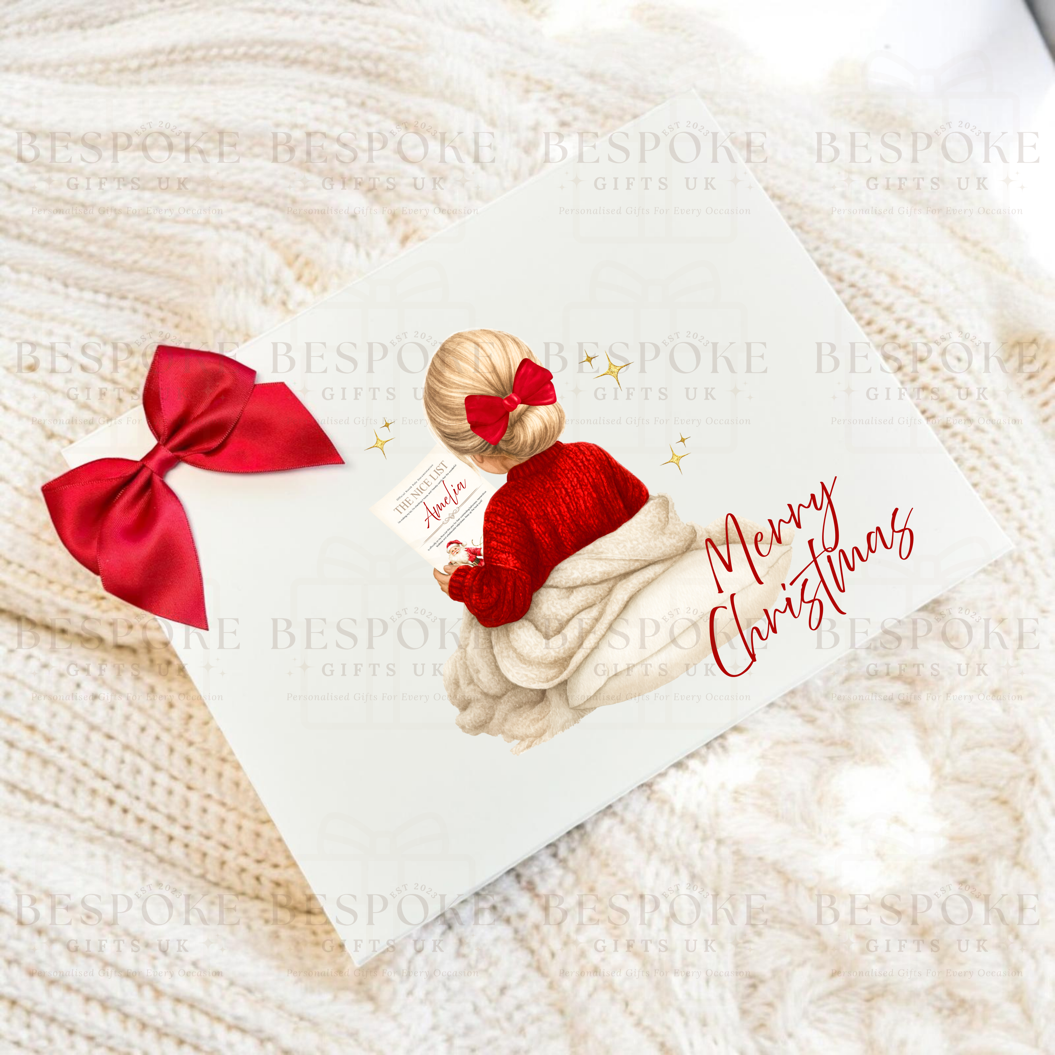 Merry Christmas Nice List - Personalised White Magnetic Gift Box - Girl Design