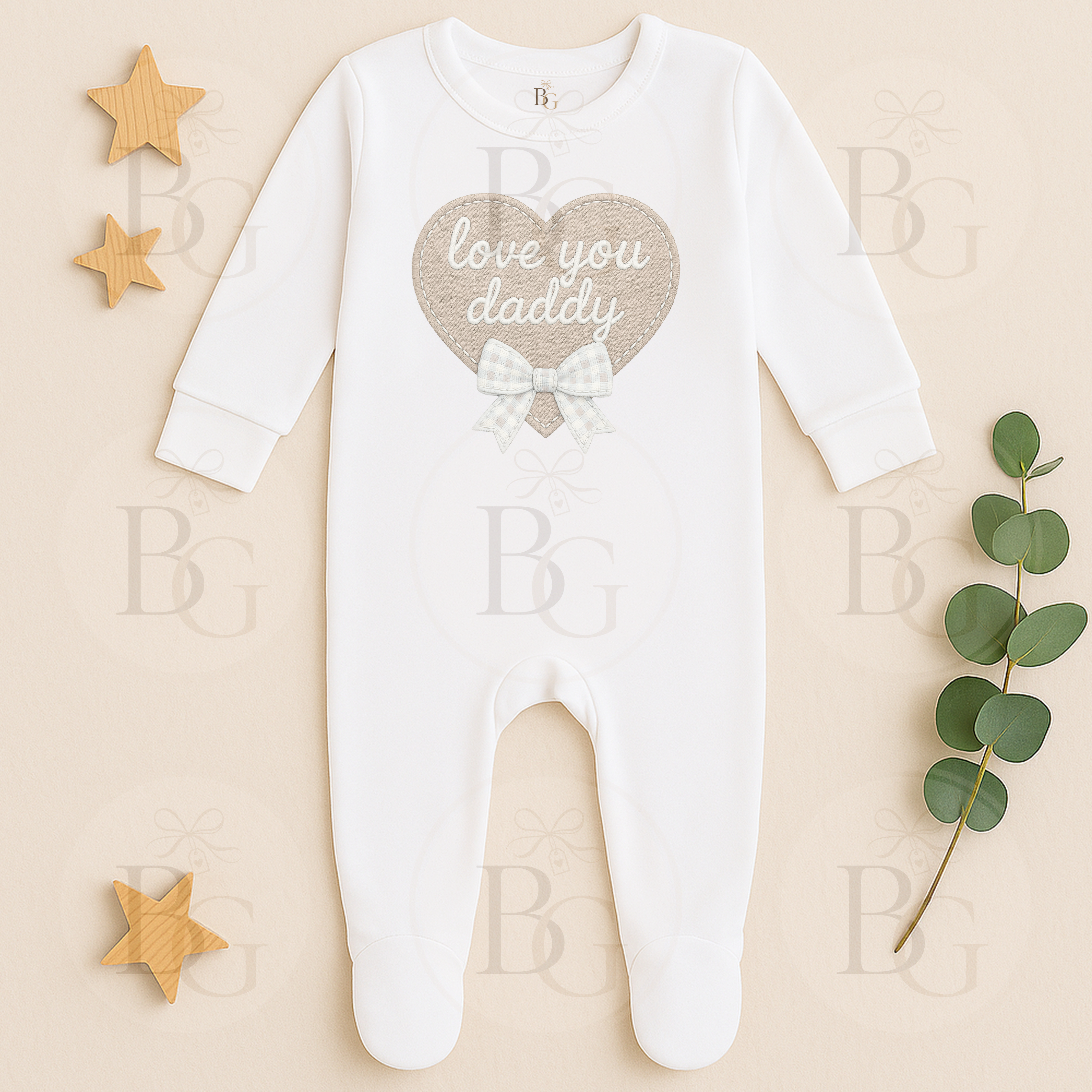 Love You Daddy - Long Sleeve Sleepsuit - Neutral Heart