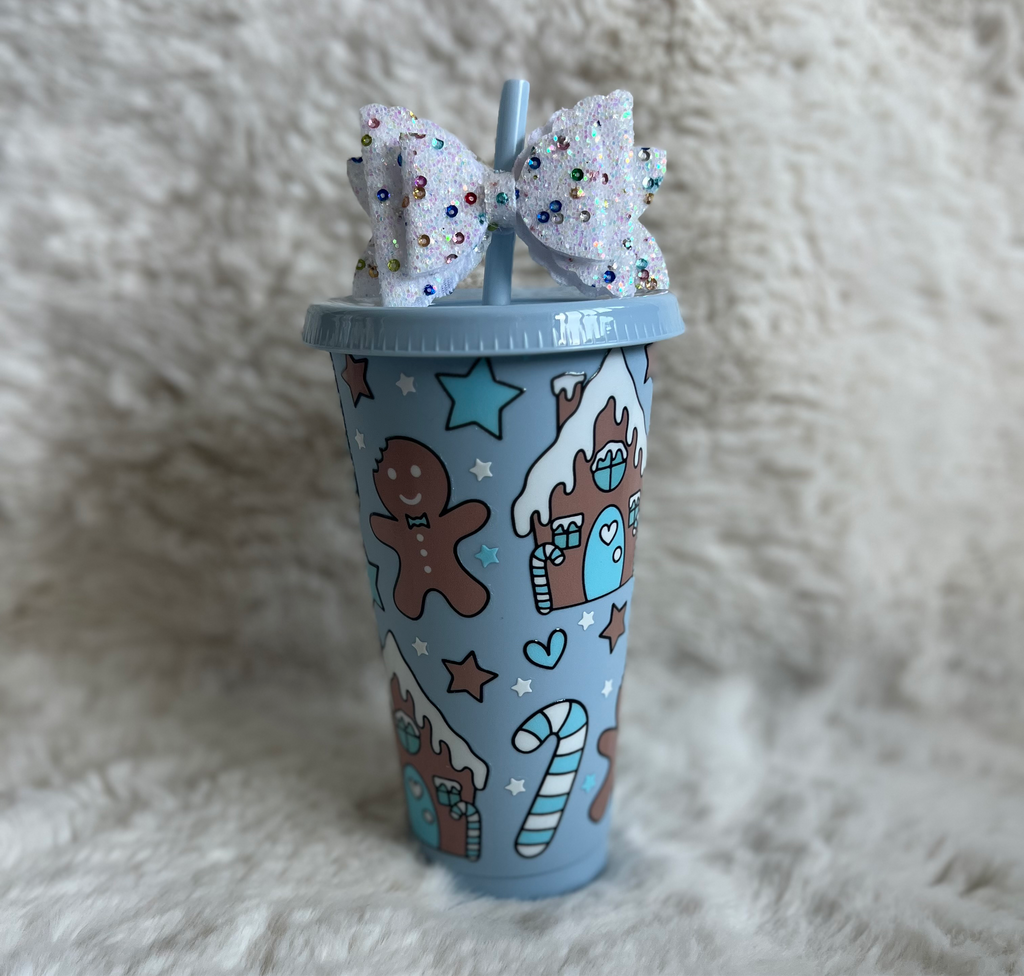 Blue Gingerbread House 24oz Cold Cup