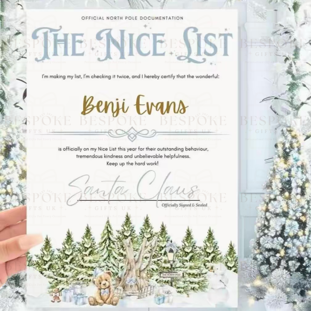 Personalised Nice List Christmas Certificate - Blue