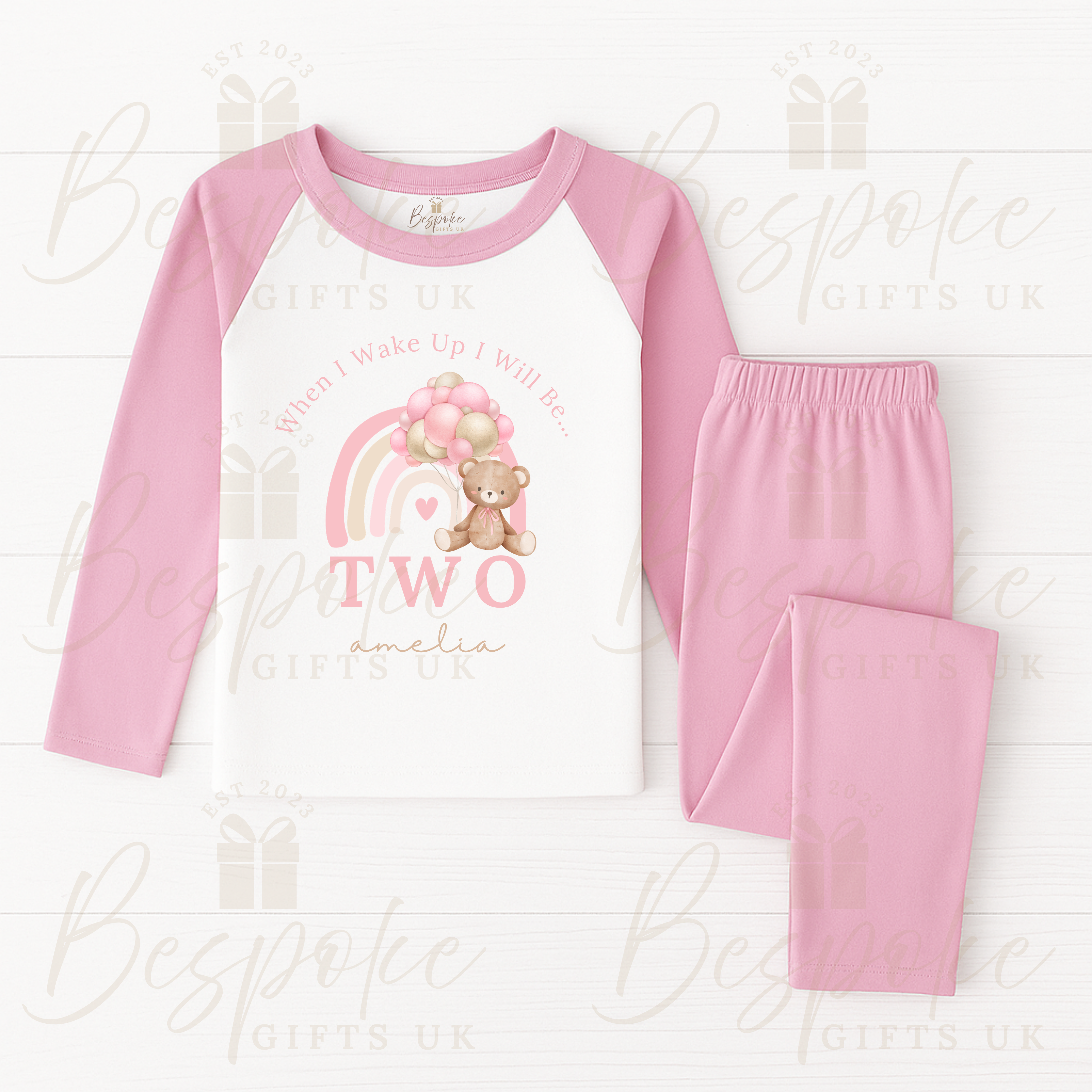 When I Wake Up - Children’s Pyjamas - Teddy Design - Pink