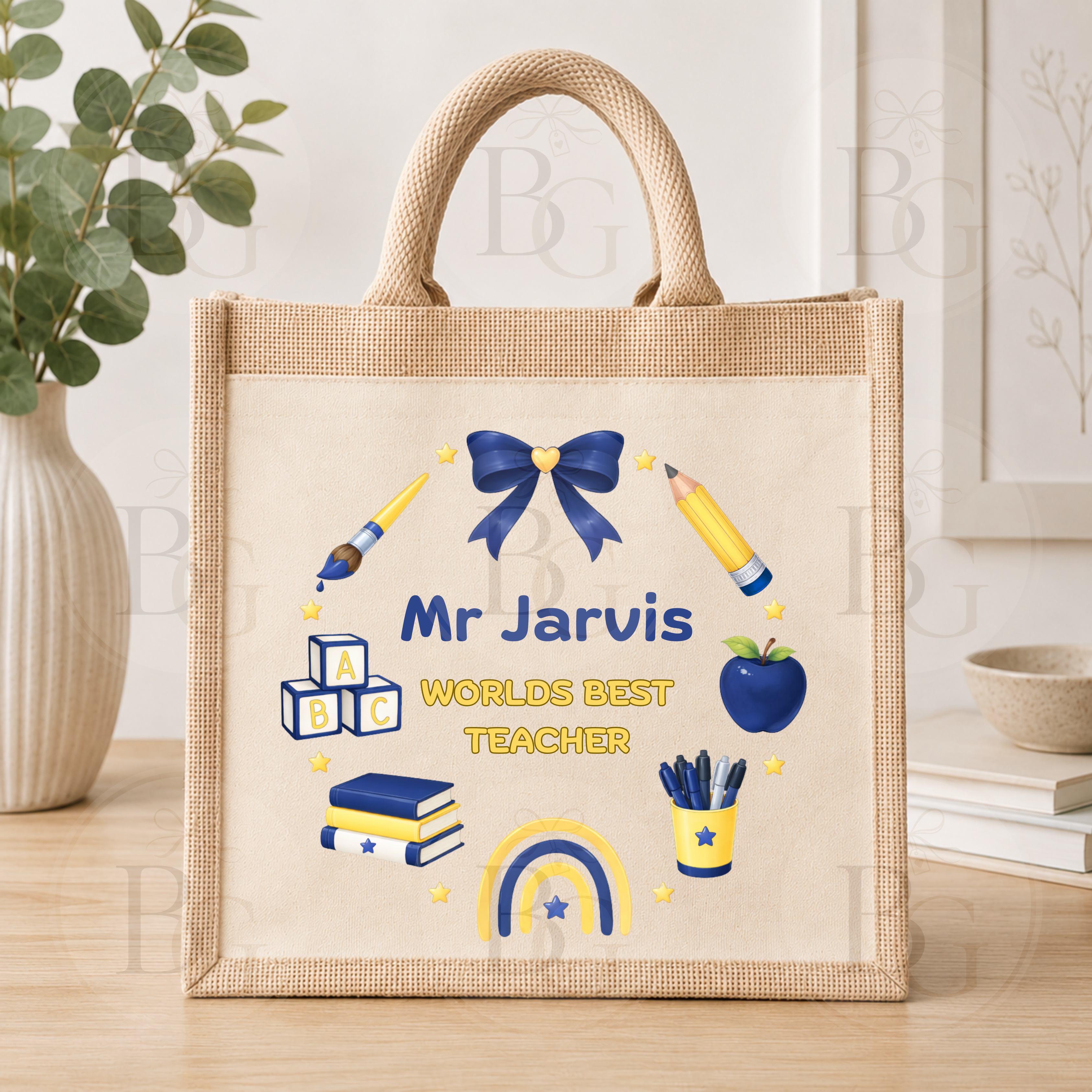 Personalised World’s Best Teacher Tote Bag – Custom Male Teacher Thank You Gift