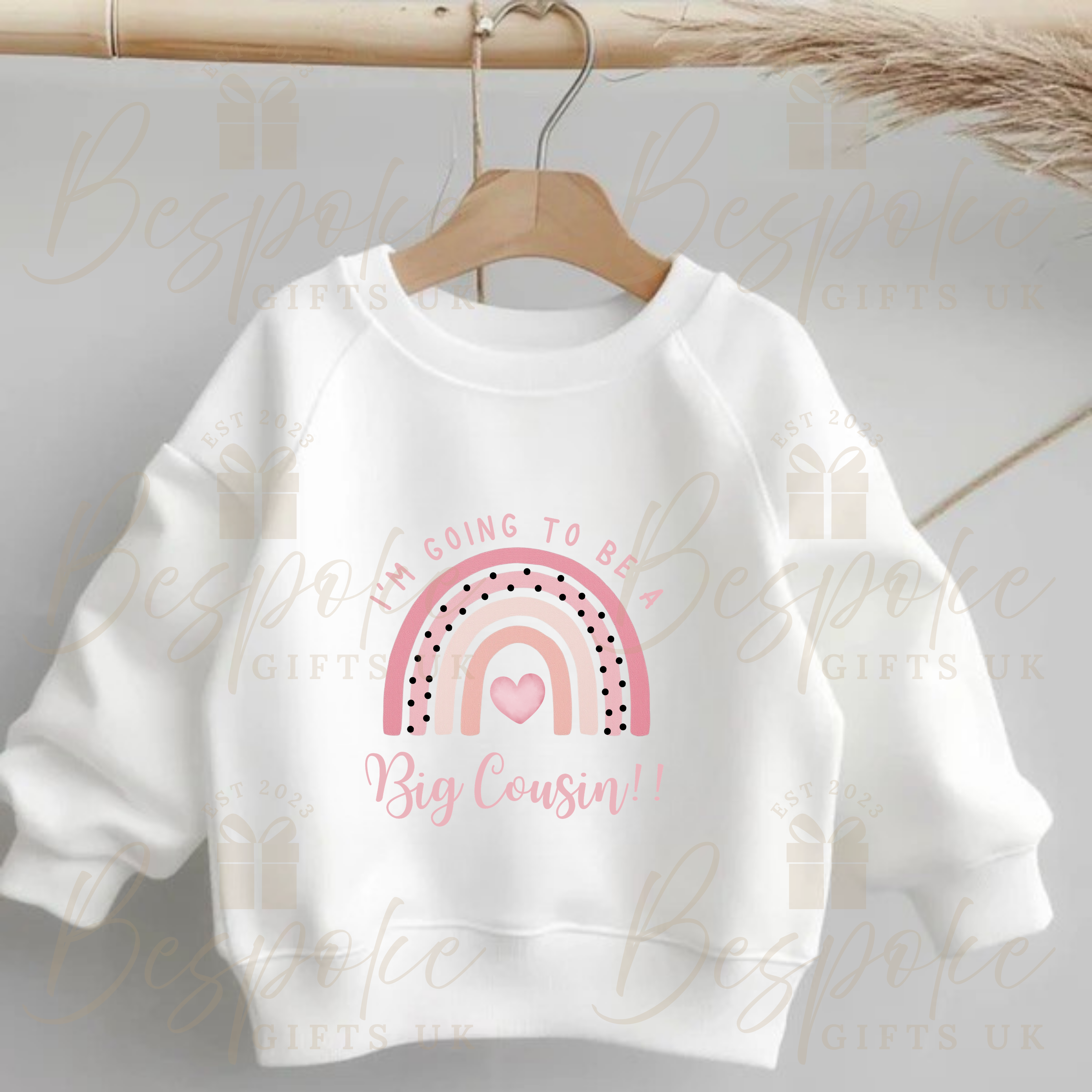 I’m Going To Be A Big Cousin - White Jumper - Pink Design