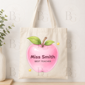 Personalised Pink Apple Teacher Tote Bag – Custom Best Teacher Gift