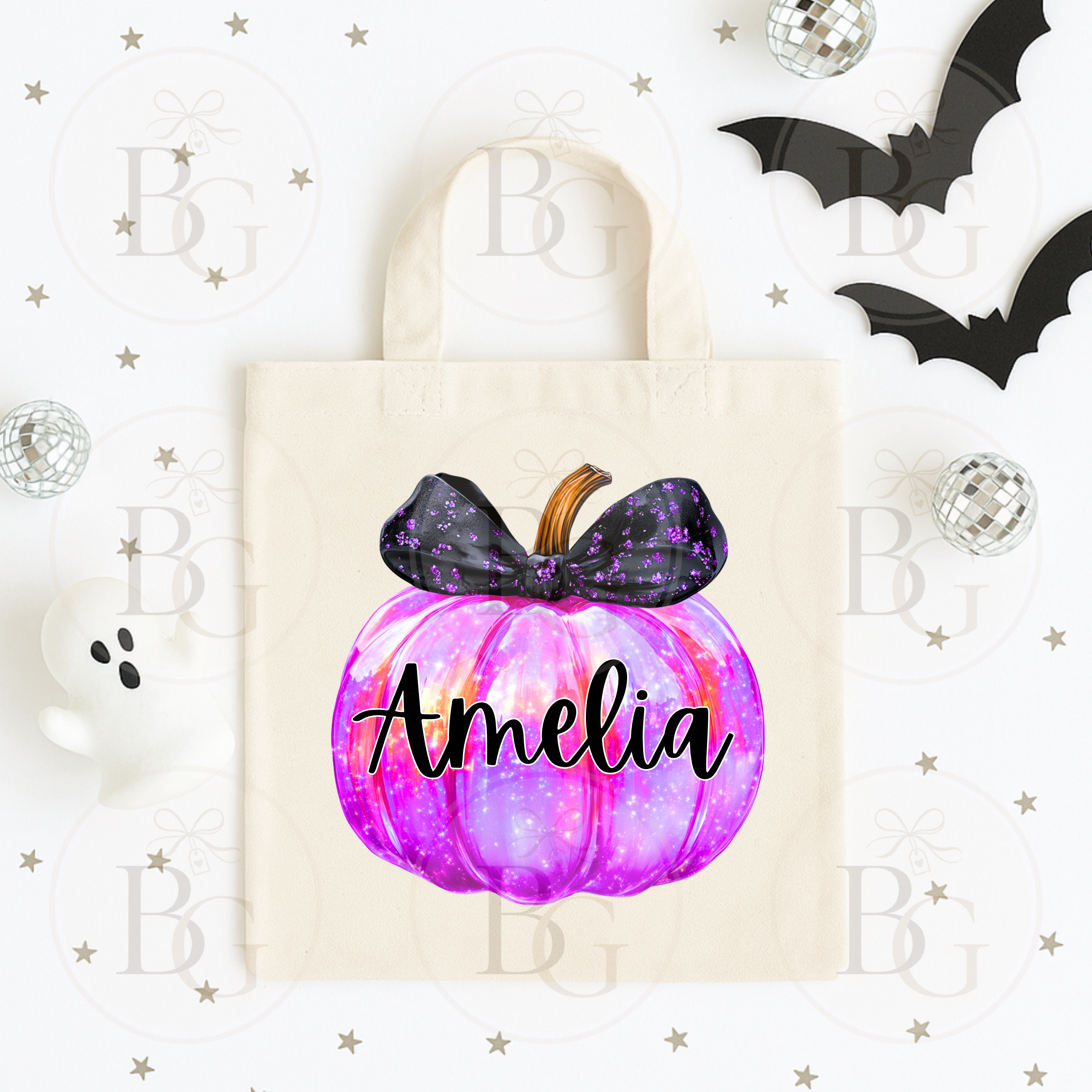 Personalised Iridescent Purple Pumpkin - Canvas Bag