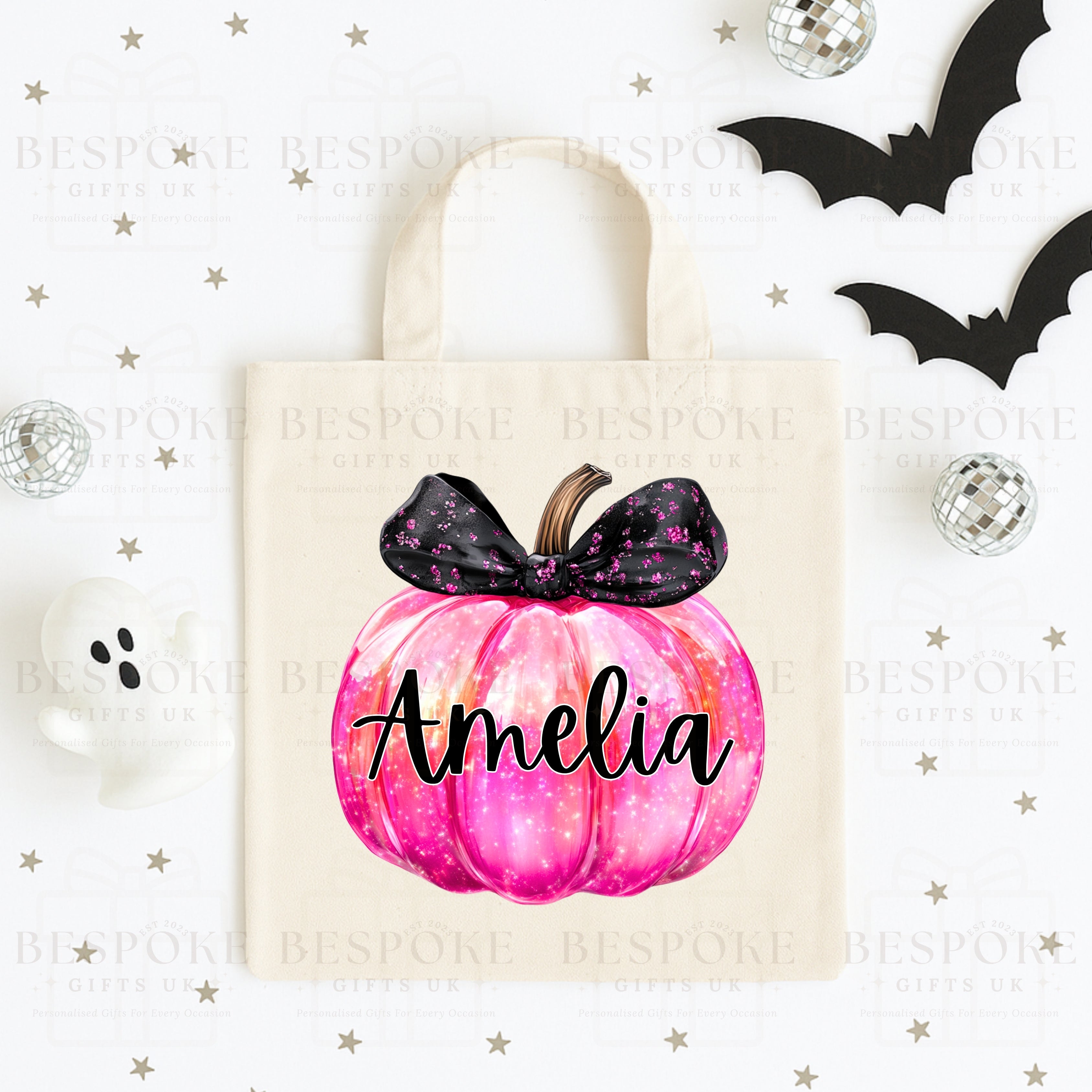 Personalised Iridescent Pink Pumpkin - Canvas Bag