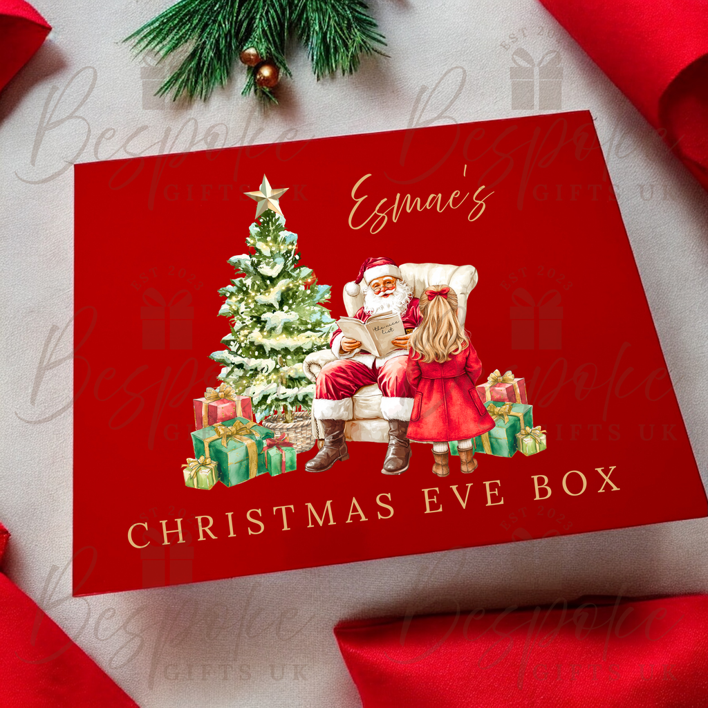 Personalised Red Magnetic Christmas Eve Gift Box - Girl Design
