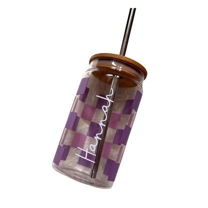 Checkered Print 16oz Glass Tumbler