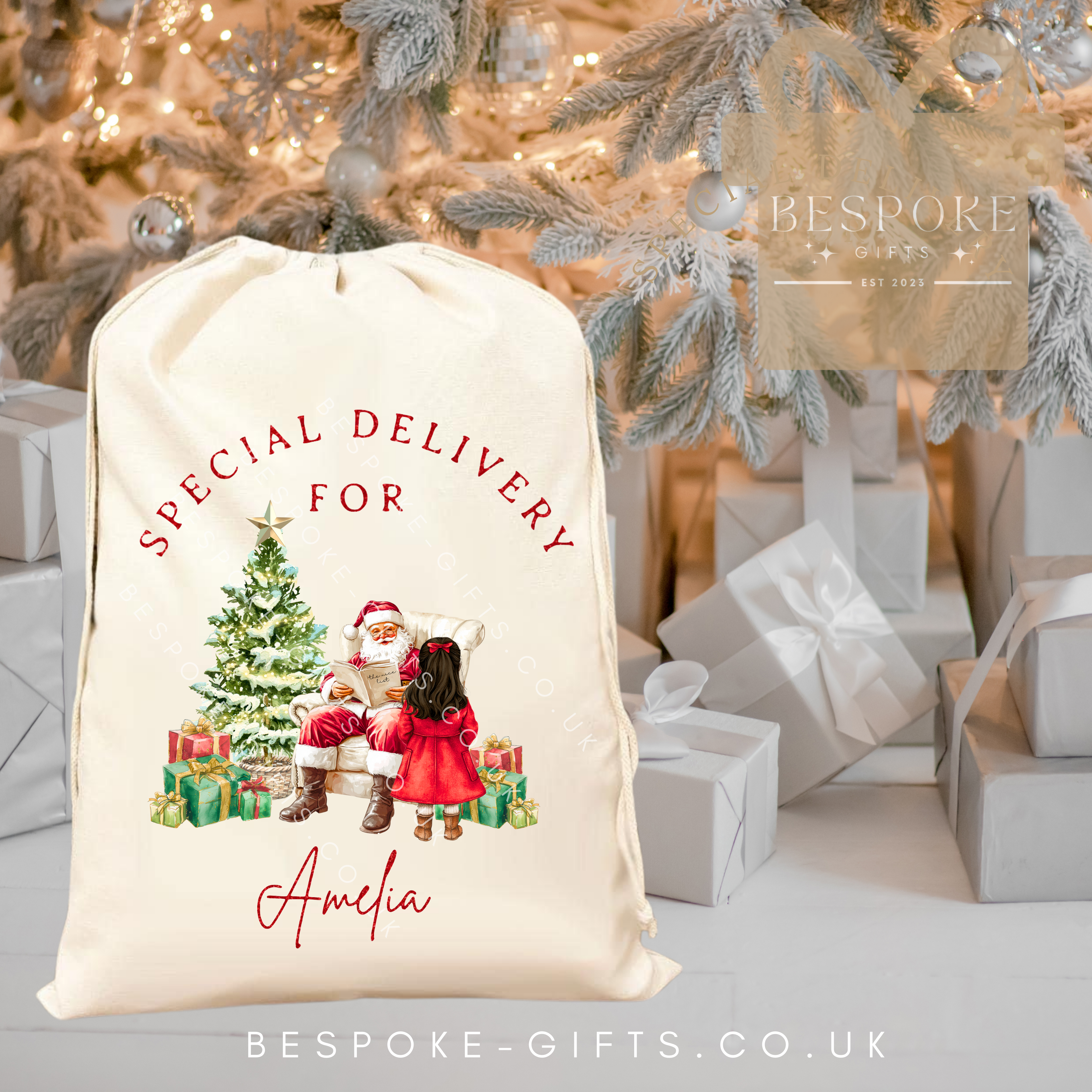 Red Glitter Personalised Special Delivery Christmas Sack - Girls